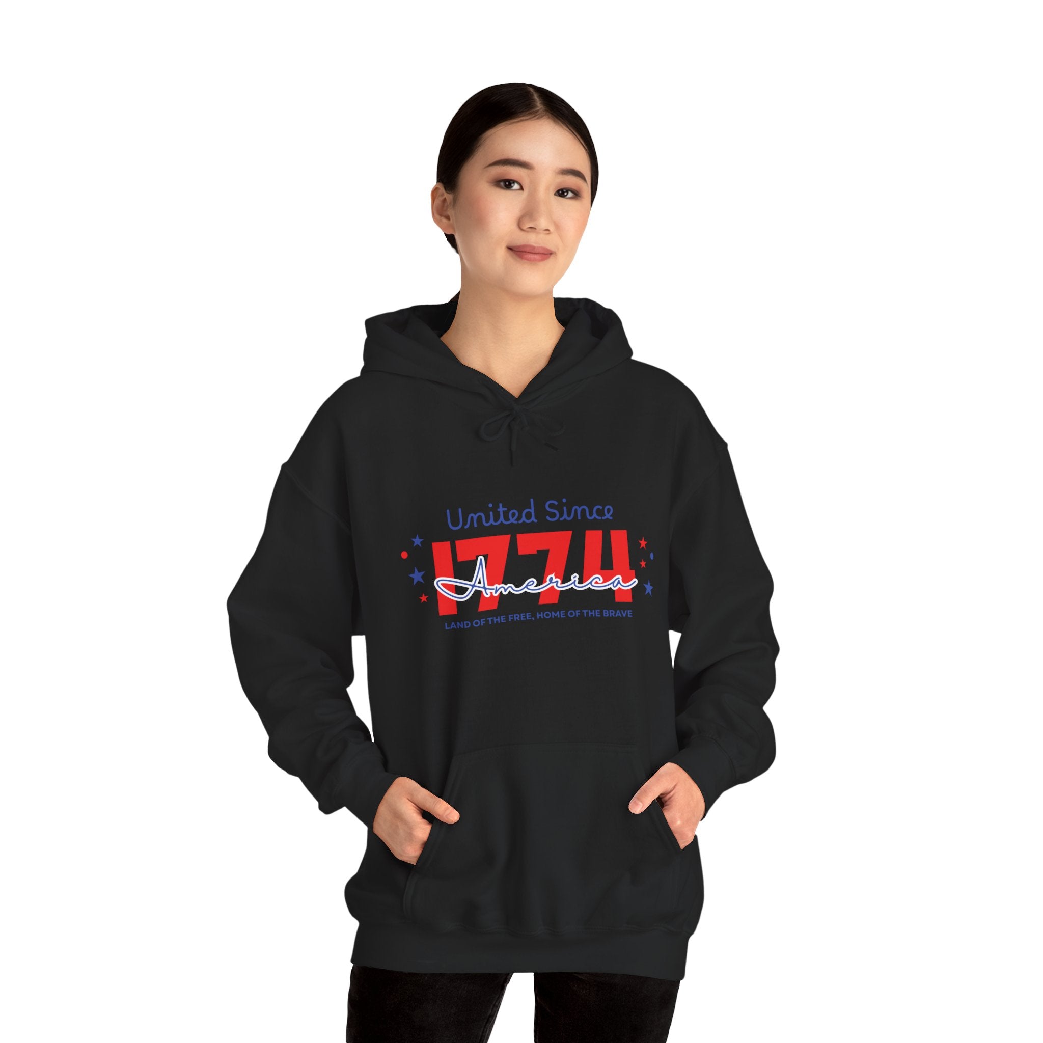 Patriotic Hooded Sweatshirt - United Since 1774, Unisex Pullover, 4th of July Gift, Cozy Fall Apparel, Red White Blue Hoodie