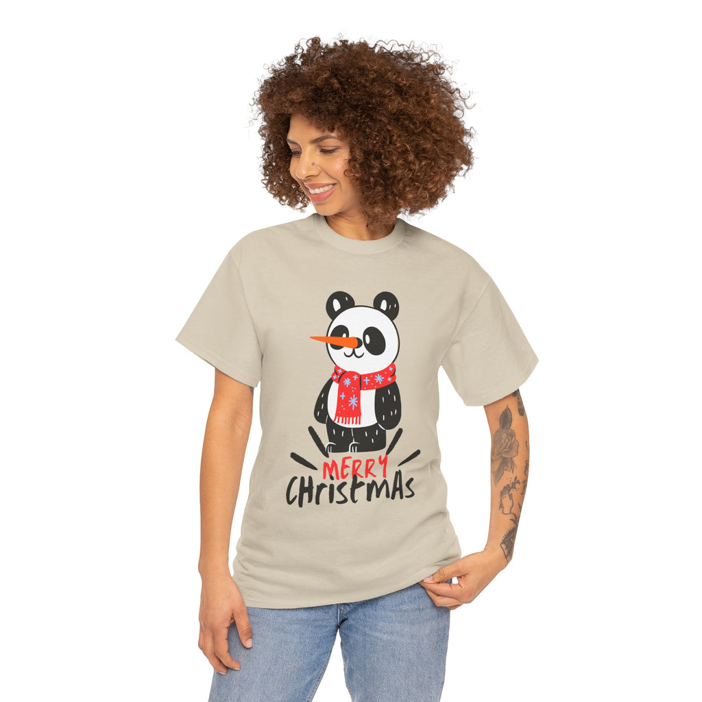 Cute Merry Christmas Panda Tee for Holiday Cheer, Unisex Cotton T-Shirt, Fun Gift for Him & Her, Christmas Apparel, Winter Gathering