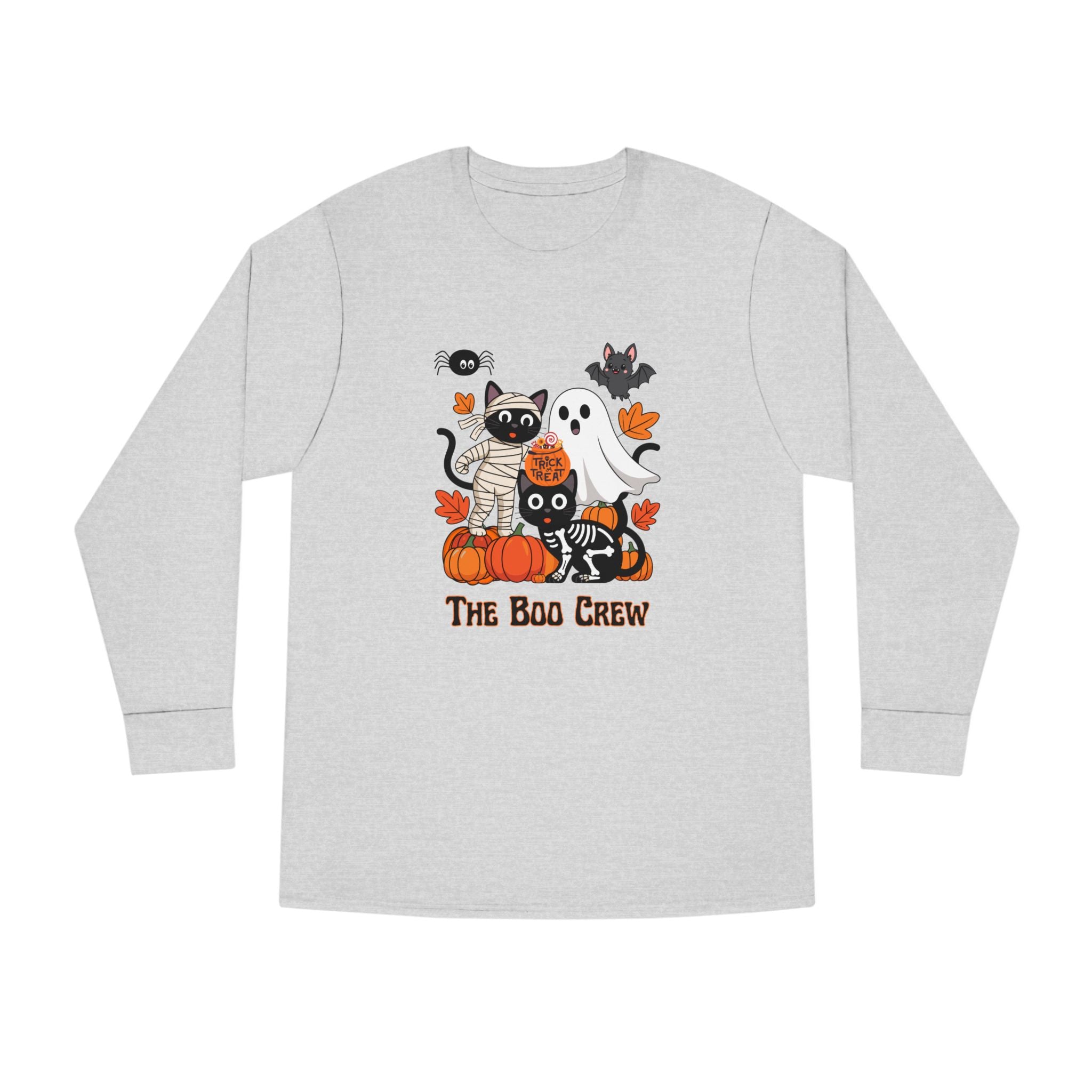 Halloween Long Sleeve Tee, Boo Crew Shirt, Cat Ghost Top, Fall Apparel, Spooky Season Clothing, Kids Halloween Outfit