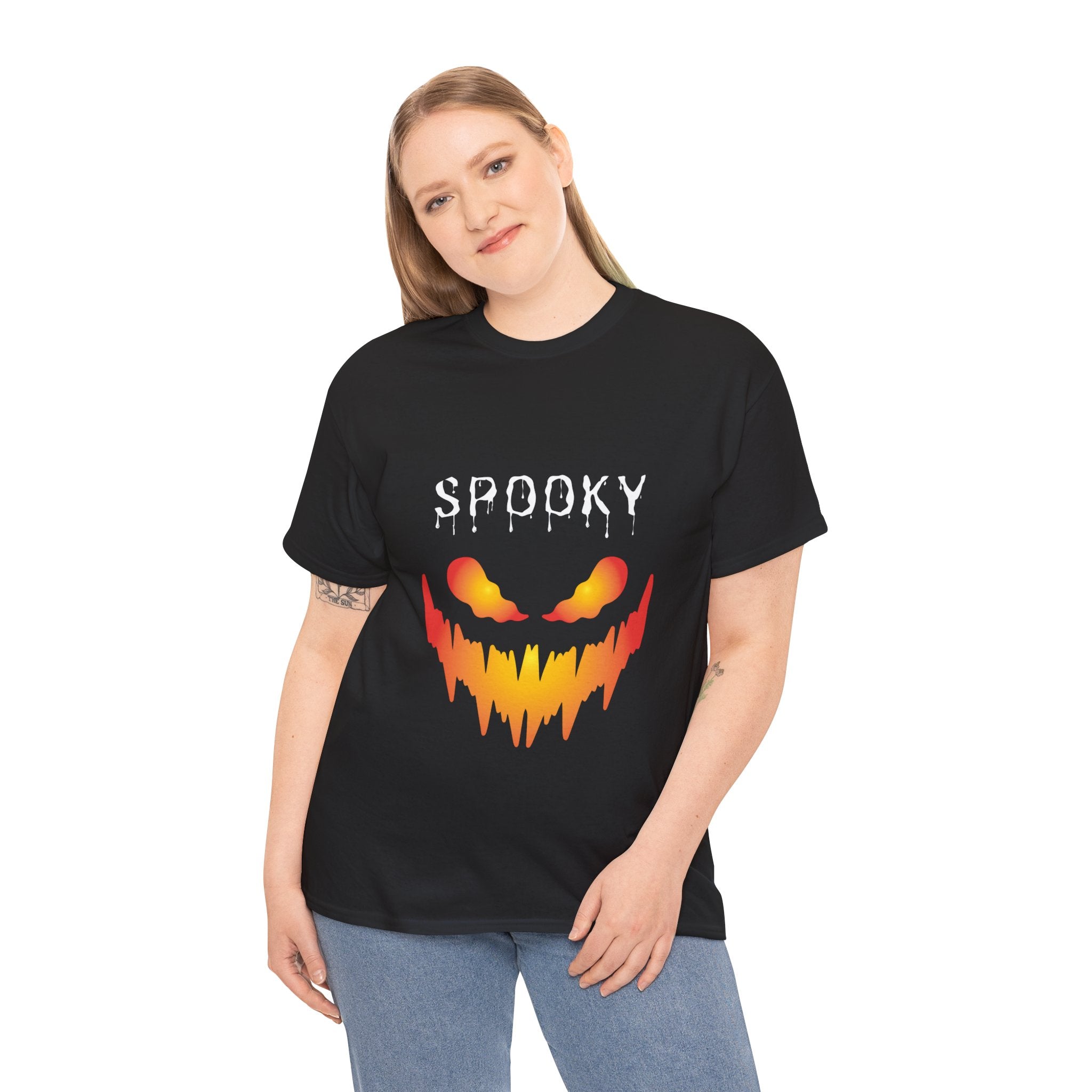 Spooky Unisex Heavy Cotton Tee - Halloween Shirt, Goth Fashion, Casual Wear, Festival Tee, Gift for Horror Fans