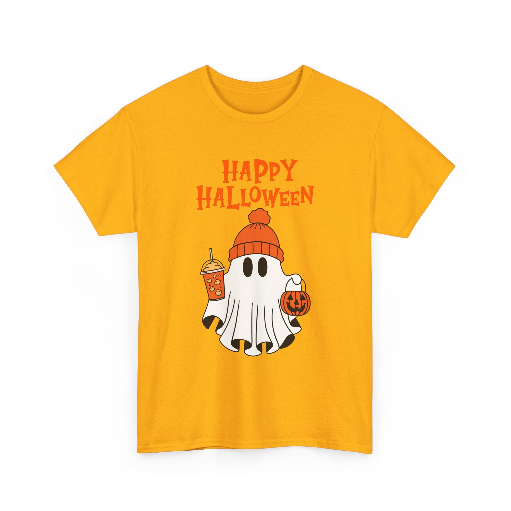 Happy Halloween Ghost Tee, Unisex Cotton T-Shirt, Halloween Apparel, Fall Fashion, Cute Halloween Gift, Ghost Tee