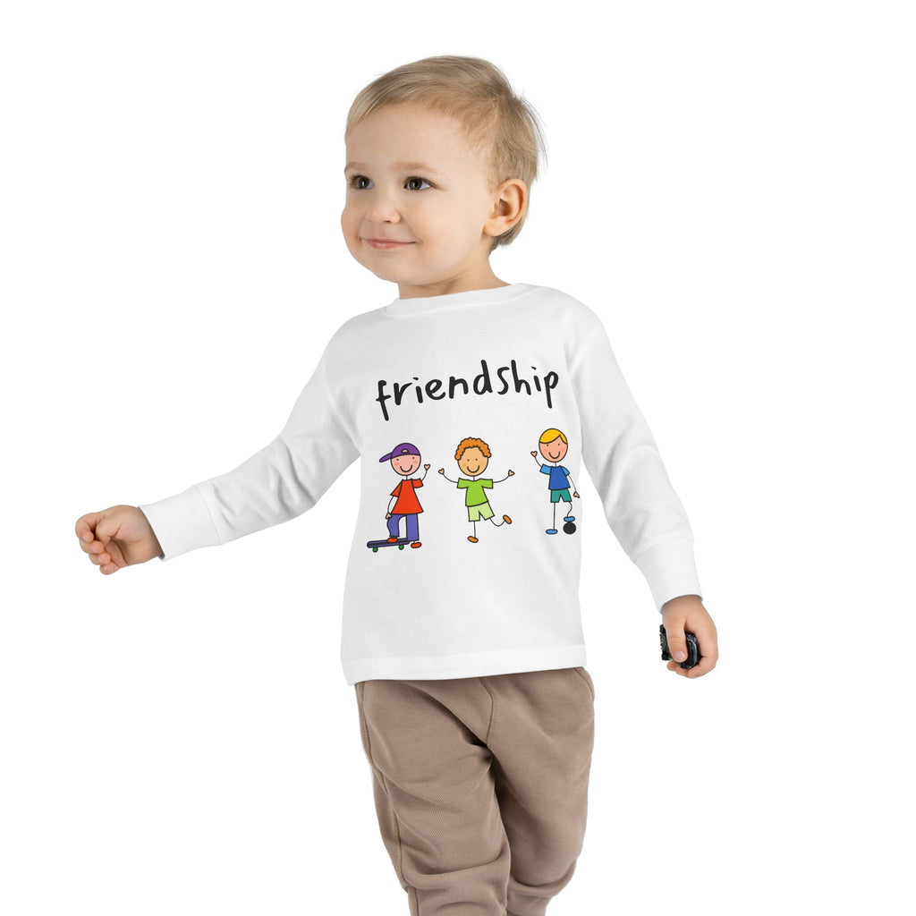 Toddler Long Sleeve Tee - Cute Cartoon Friendship Shirt for Kids, Perfect Birthday Gift, Playtime Comfort, Toddler Apparel