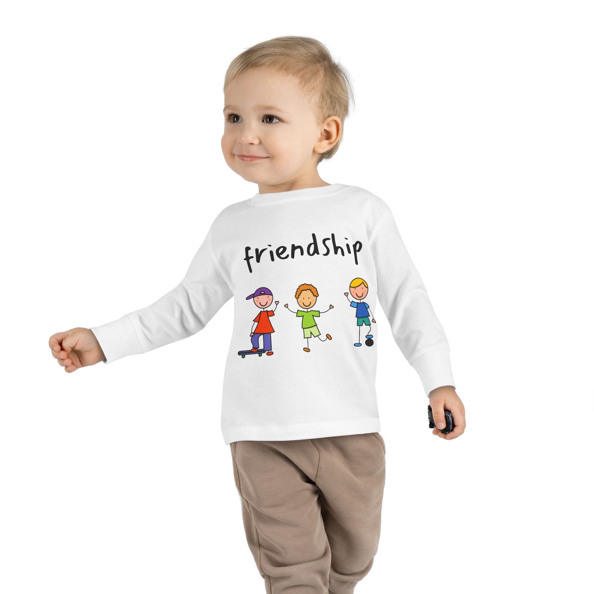 Toddler Long Sleeve Tee - Cute Cartoon Friendship Shirt for Kids, Perfect Birthday Gift, Playtime Comfort, Toddler Apparel