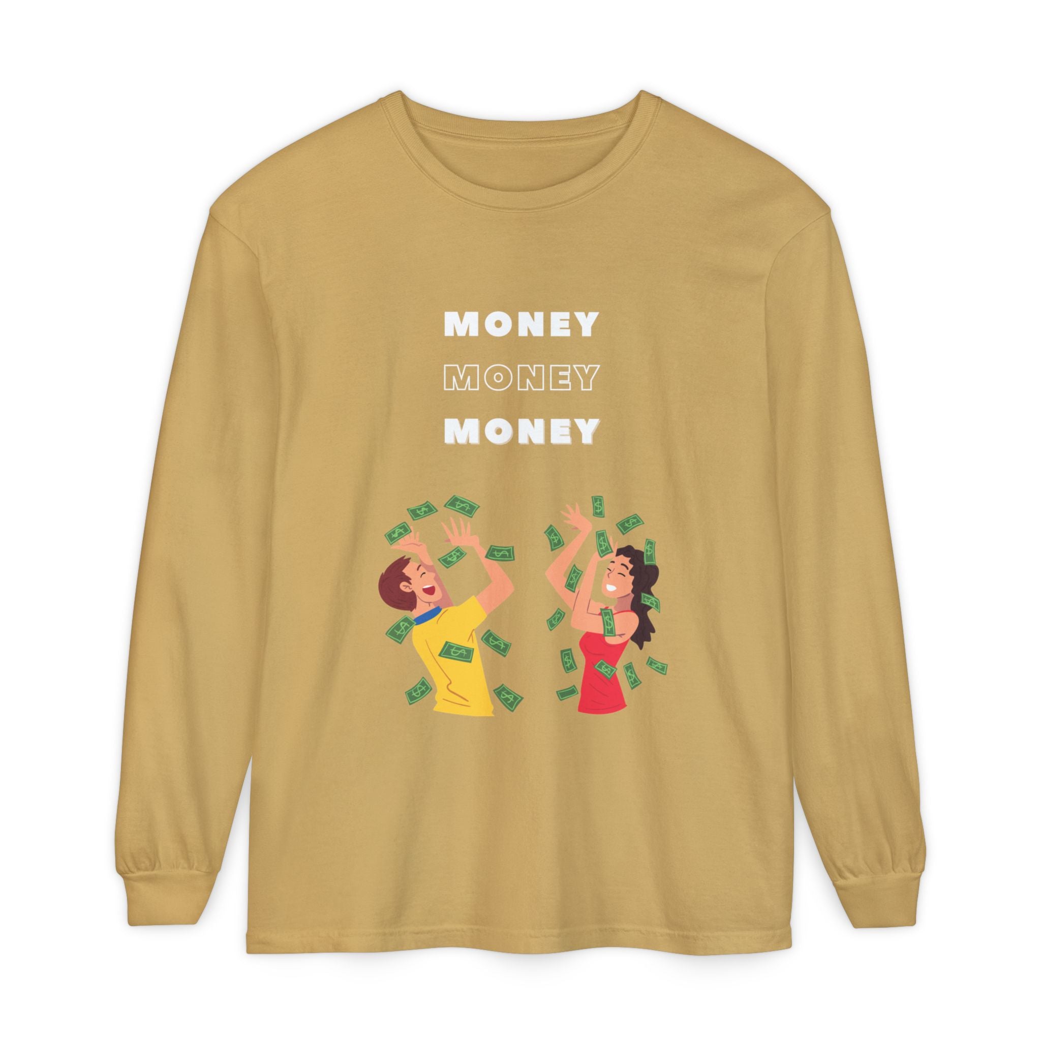 Money-Themed Long Sleeve T-Shirt, Funny Graphic Top, Gift for Finance Lovers, Casual Wear, Party Outfit, Unique Apparel