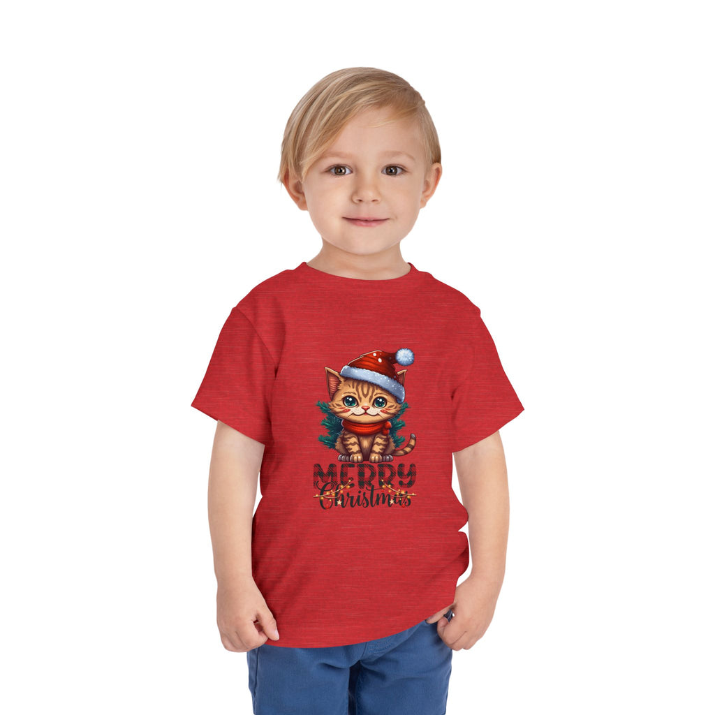 Cute Christmas Cat Tee for Toddlers, Holiday Shirt, Gift for Kids, Merry Christmas Tee, Fun Winter Wear, Festive Toddler Outfit