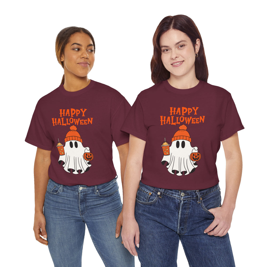 Happy Halloween Ghost Tee, Unisex Cotton T-Shirt, Halloween Apparel, Fall Fashion, Cute Halloween Gift, Ghost Tee