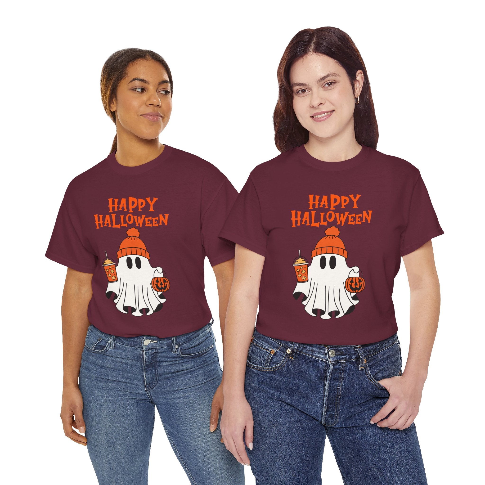 Happy Halloween Ghost Tee, Unisex Cotton T-Shirt, Halloween Apparel, Fall Fashion, Cute Halloween Gift, Ghost Tee