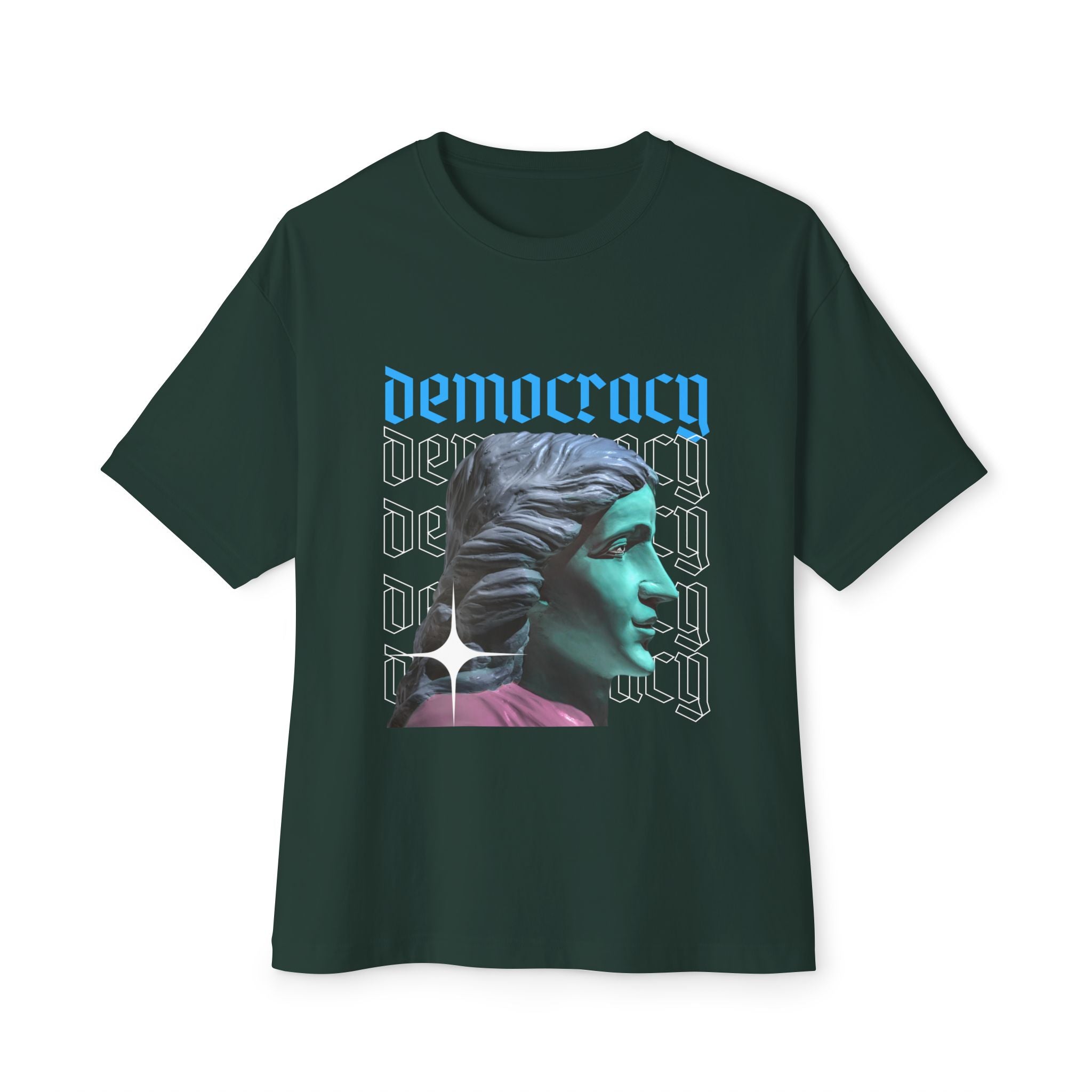 Democracy Graphic Oversized Tee, Unisex Boxy T-Shirt, Statement Fashion Top, Casual Wear, Gift for Activists, Cool Streetwear