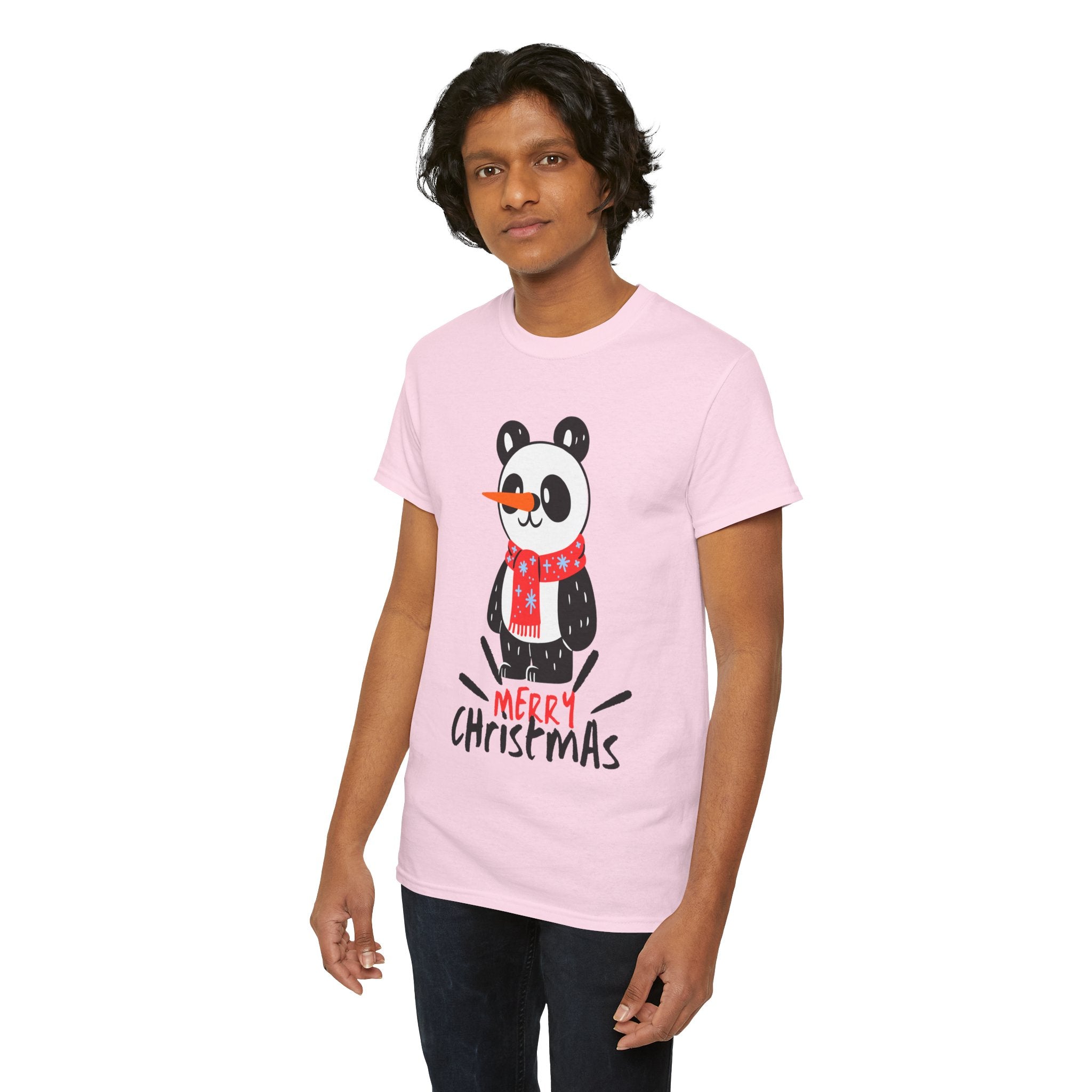 Cute Merry Christmas Panda Tee for Holiday Cheer, Unisex Cotton T-Shirt, Fun Gift for Him & Her, Christmas Apparel, Winter Gathering