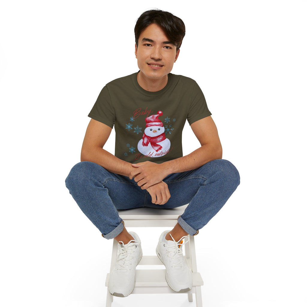 Winter Wonderland Snowman Tee, Unisex Cotton T-Shirt for Holiday Cheer, Christmas Party, Gift, Cozy Winter Apparel