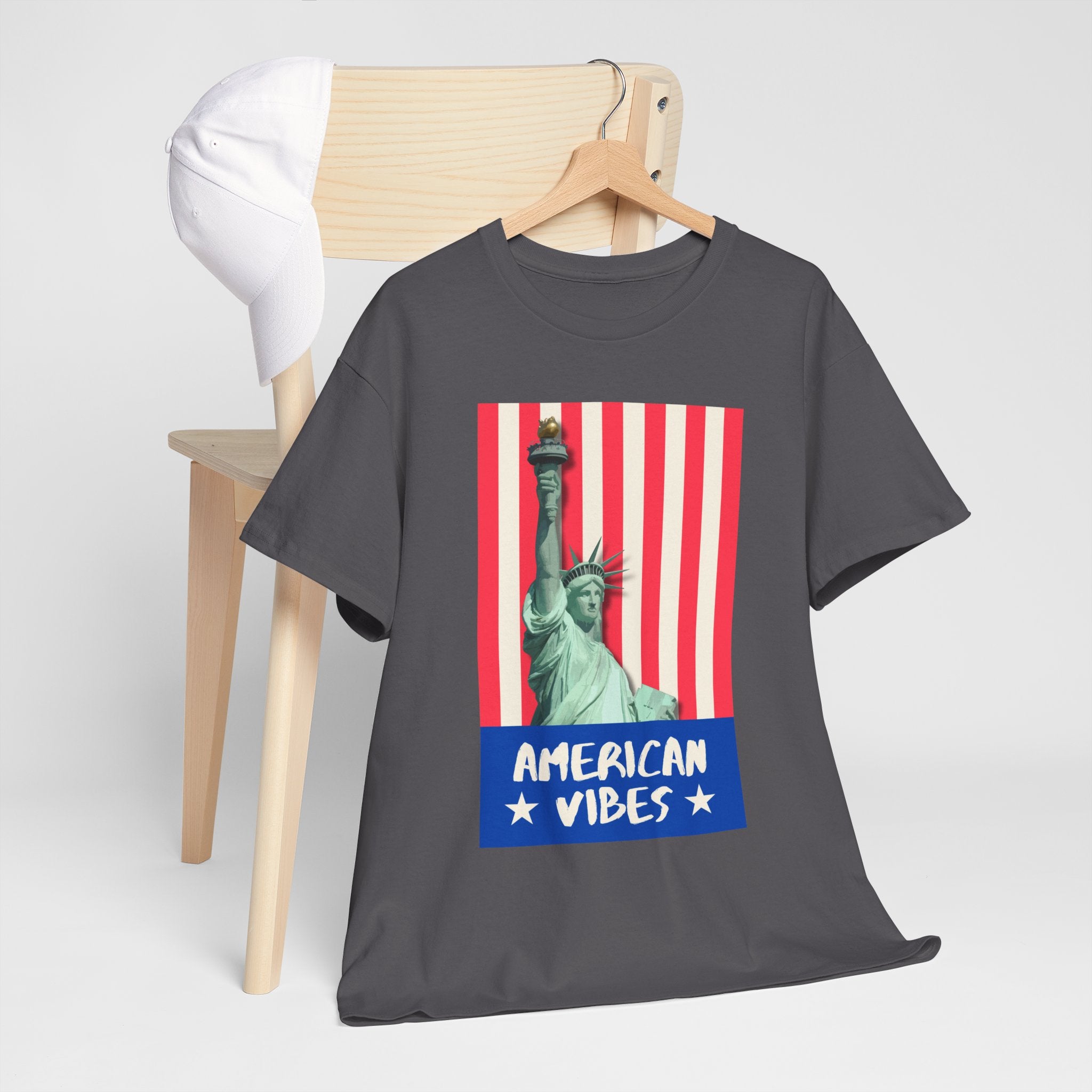 American Vibes Unisex Heavy Cotton Tee, Patriotic Shirt, Gift for Veterans, Independence Day Apparel, Summer Casual Wear