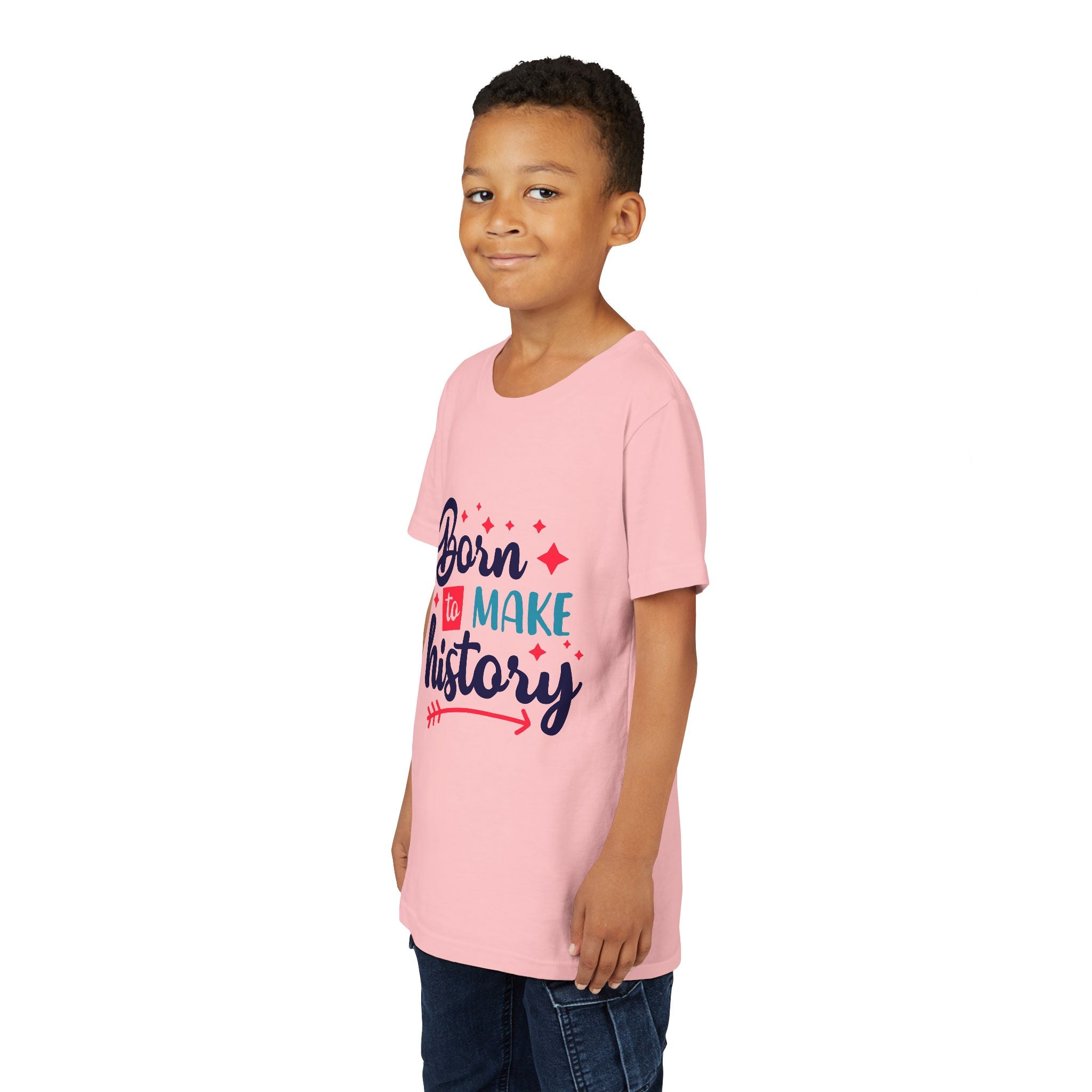 Inspired Youth Short Sleeve Tee: 'Born to Make History' Shirt, Kids Motivational Tee, Birthday Gift, Back to School, Fun Everyday Wear
