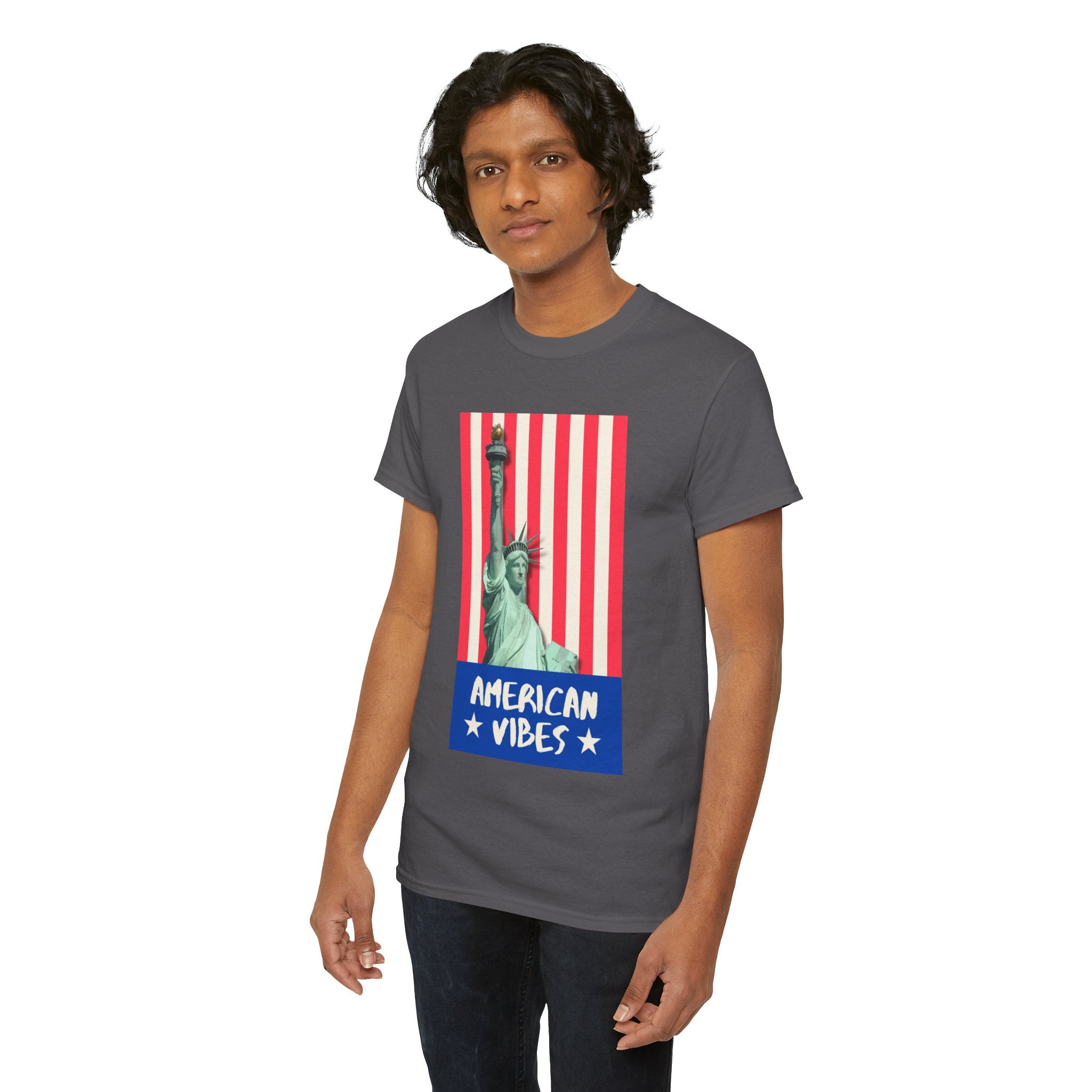 American Vibes Unisex Heavy Cotton Tee, Patriotic Shirt, Gift for Veterans, Independence Day Apparel, Summer Casual Wear