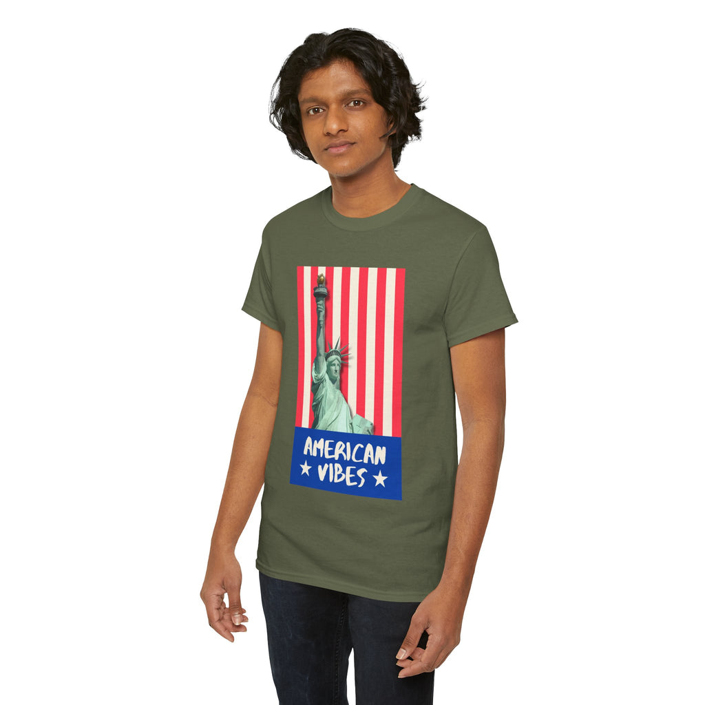American Vibes Unisex Heavy Cotton Tee, Patriotic Shirt, Gift for Veterans, Independence Day Apparel, Summer Casual Wear