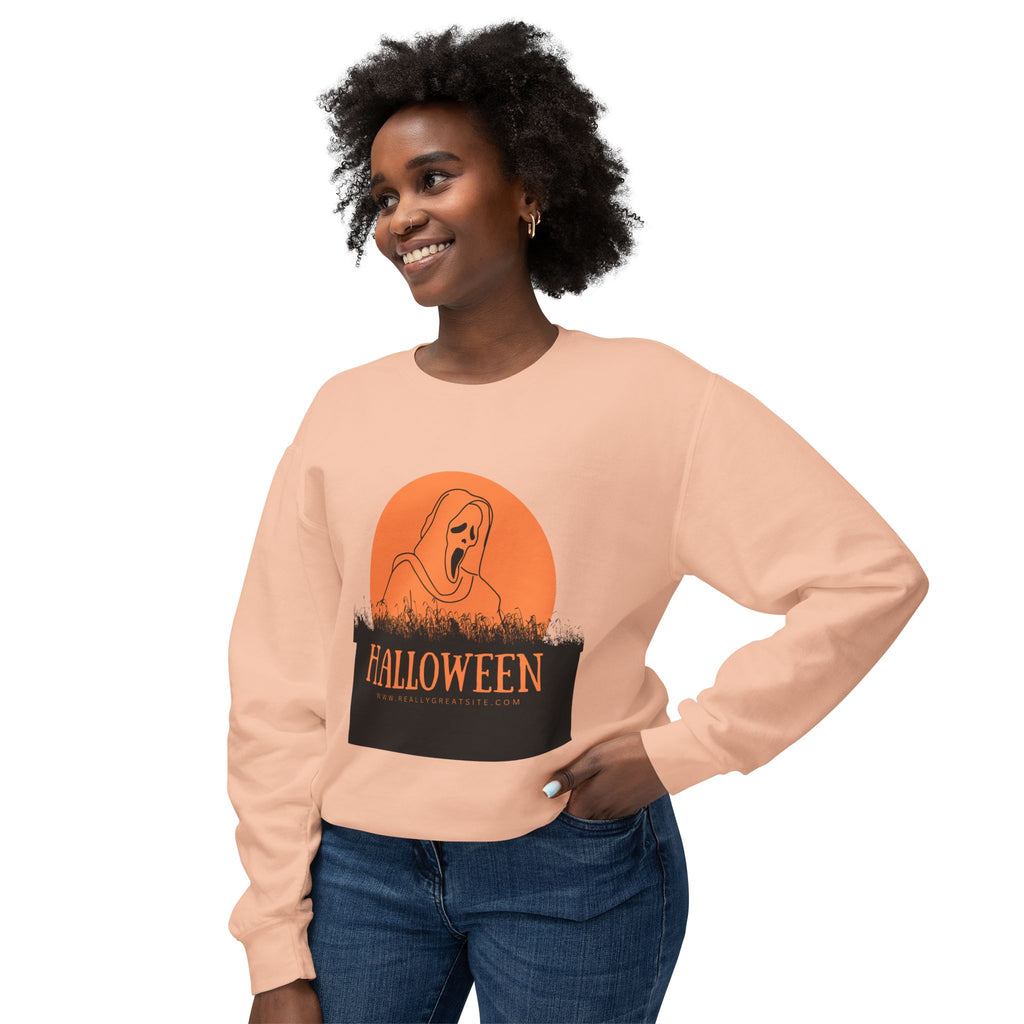 Halloween Ghost Unisex Lightweight Crewneck Sweatshirt, Fall Fashion, Cozy Gift, Halloween Party, Spooky Season Apparel
