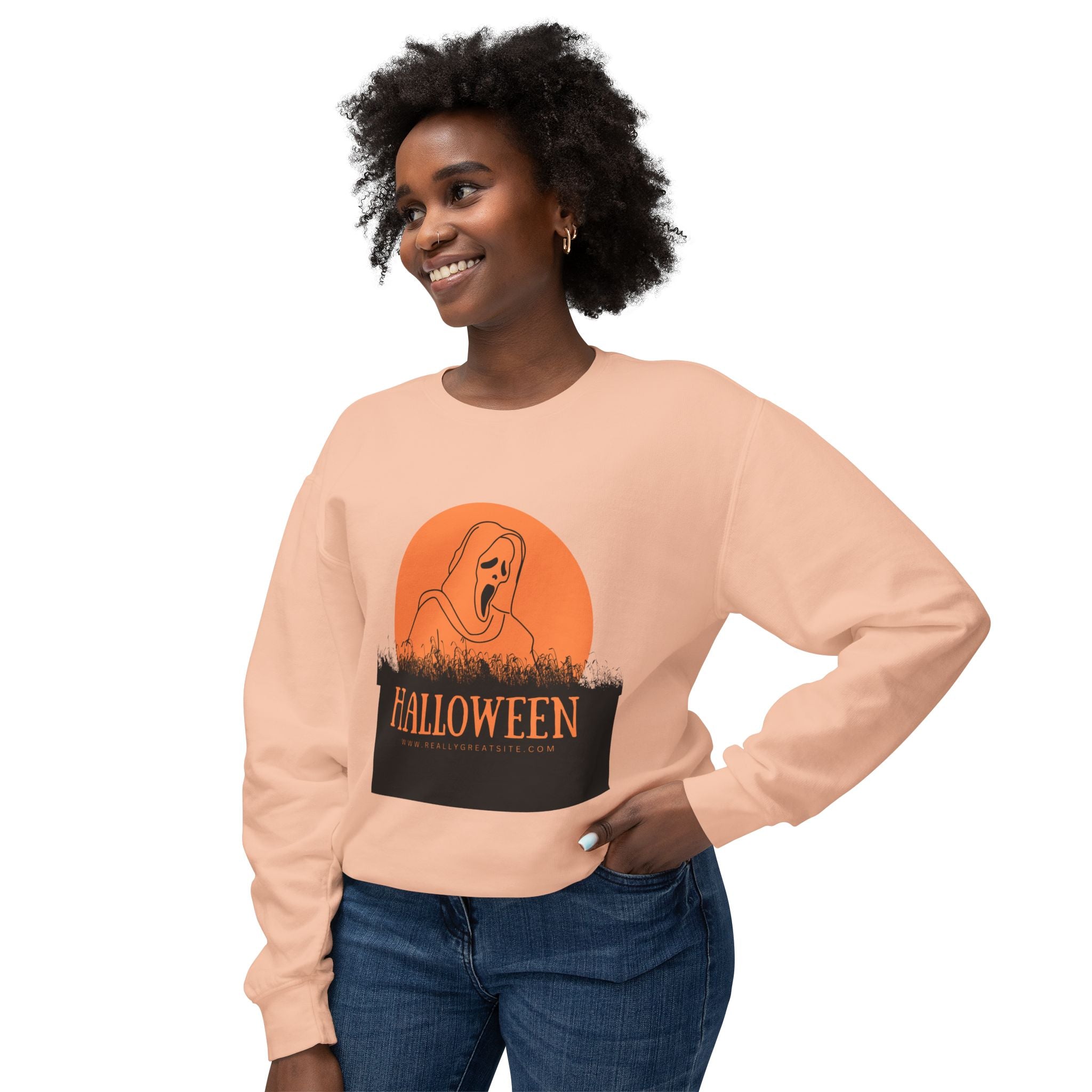 Halloween Ghost Unisex Lightweight Crewneck Sweatshirt, Fall Fashion, Cozy Gift, Halloween Party, Spooky Season Apparel