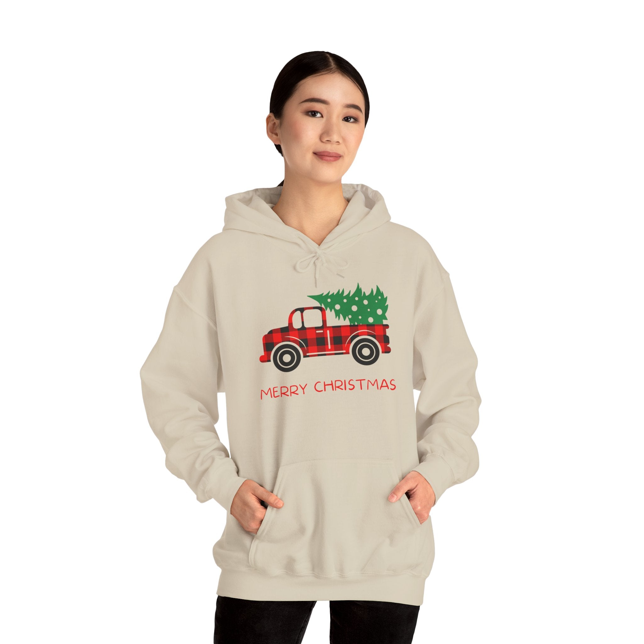 Merry Christmas Truck Hoodie, Festive Sweatshirt, Holiday Gift, Cozy Winter Apparel, Unisex Christmas Wear