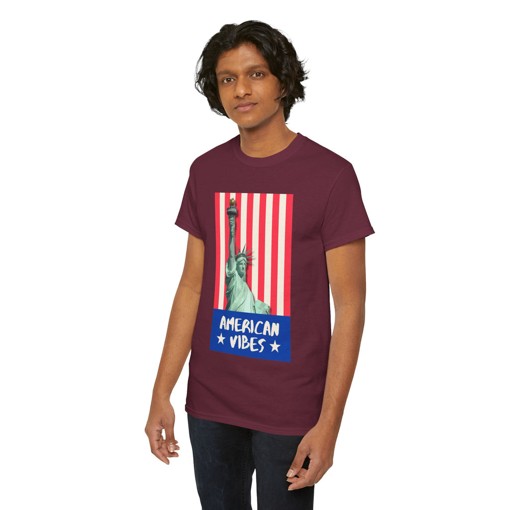 American Vibes Unisex Heavy Cotton Tee, Patriotic Shirt, Gift for Veterans, Independence Day Apparel, Summer Casual Wear