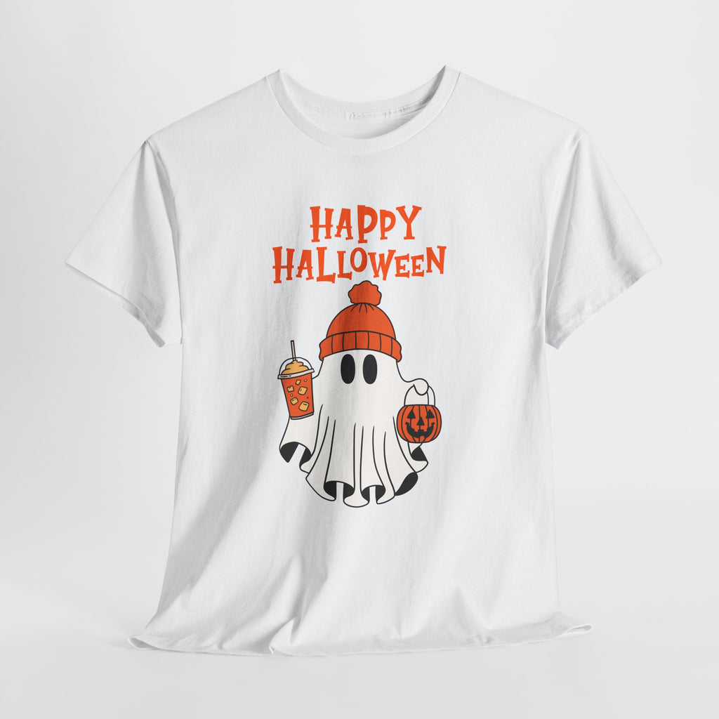 Happy Halloween Ghost Tee, Unisex Cotton T-Shirt, Halloween Apparel, Fall Fashion, Cute Halloween Gift, Ghost Tee