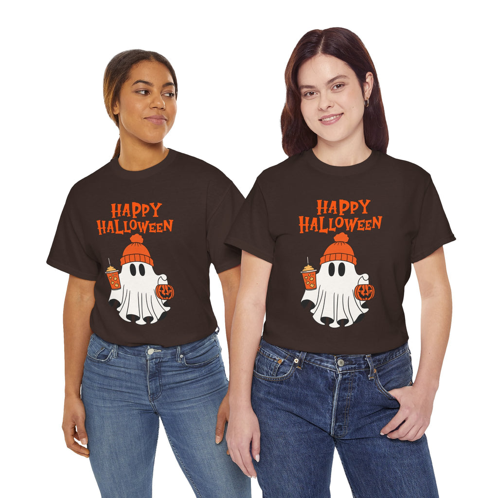 Happy Halloween Ghost Tee, Unisex Cotton T-Shirt, Halloween Apparel, Fall Fashion, Cute Halloween Gift, Ghost Tee