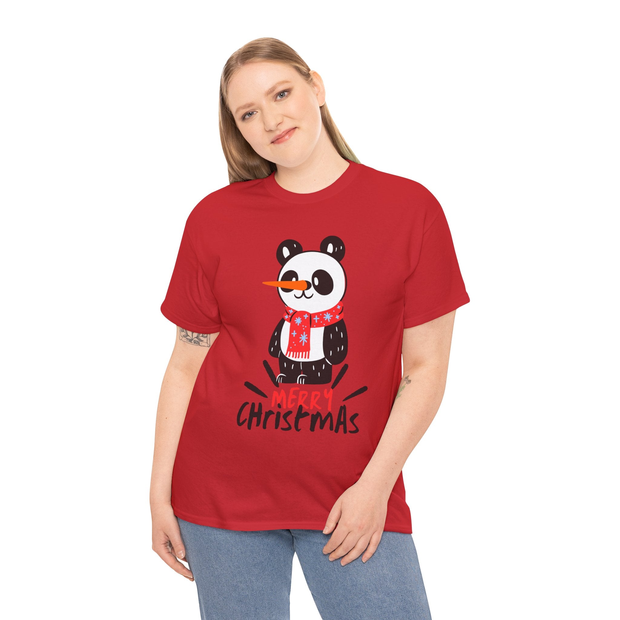 Cute Merry Christmas Panda Tee for Holiday Cheer, Unisex Cotton T-Shirt, Fun Gift for Him & Her, Christmas Apparel, Winter Gathering