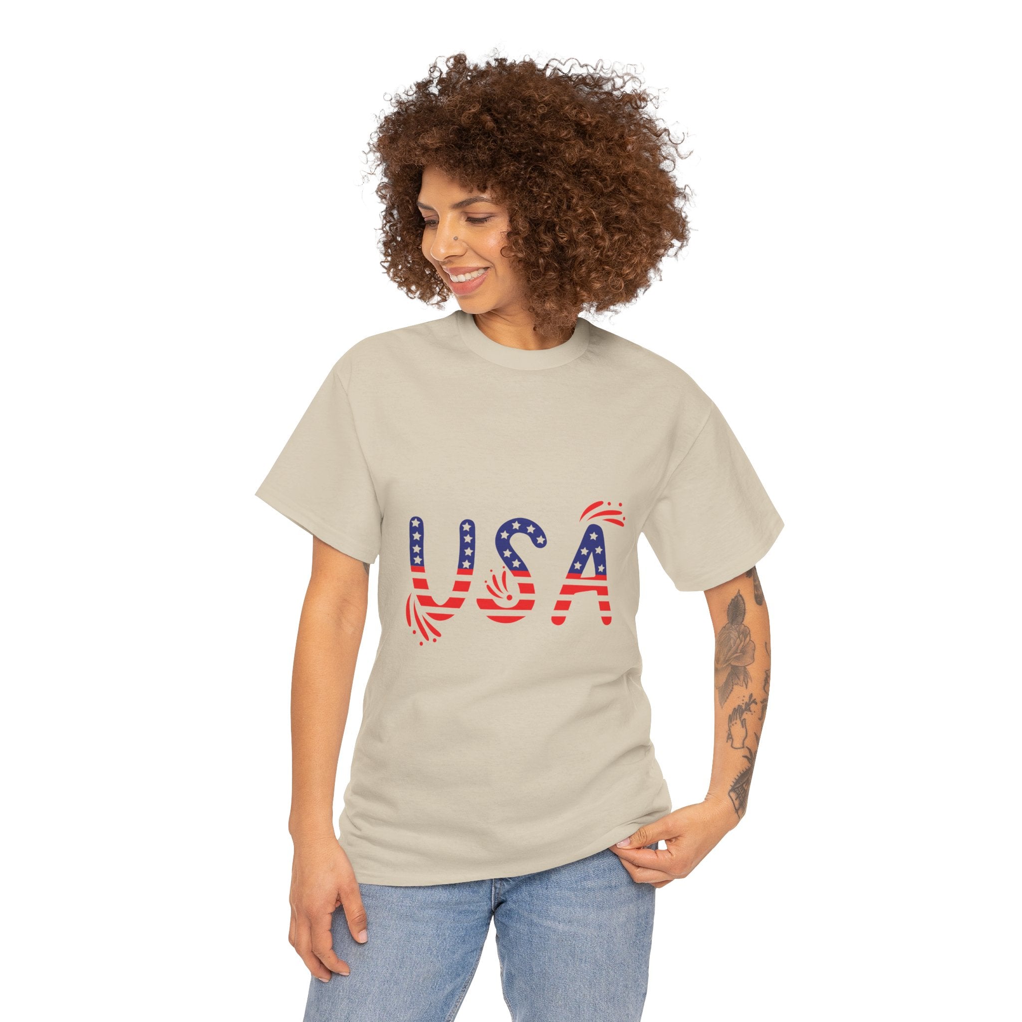 Patriotic USA Tee - Unisex Heavy Cotton T-Shirt for Independence Day, Barbecues, Festivals, Casual Wear, Gift