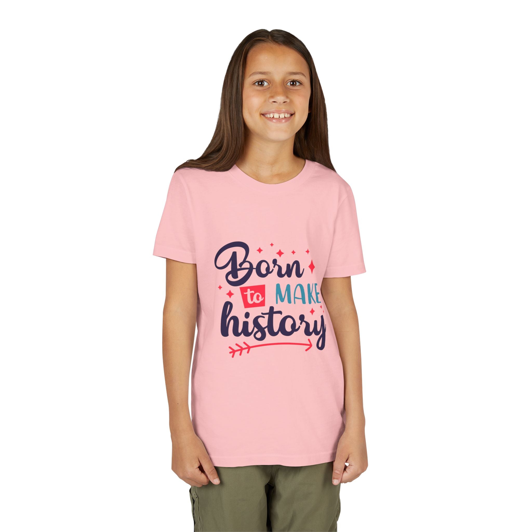 Inspired Youth Short Sleeve Tee: 'Born to Make History' Shirt, Kids Motivational Tee, Birthday Gift, Back to School, Fun Everyday Wear