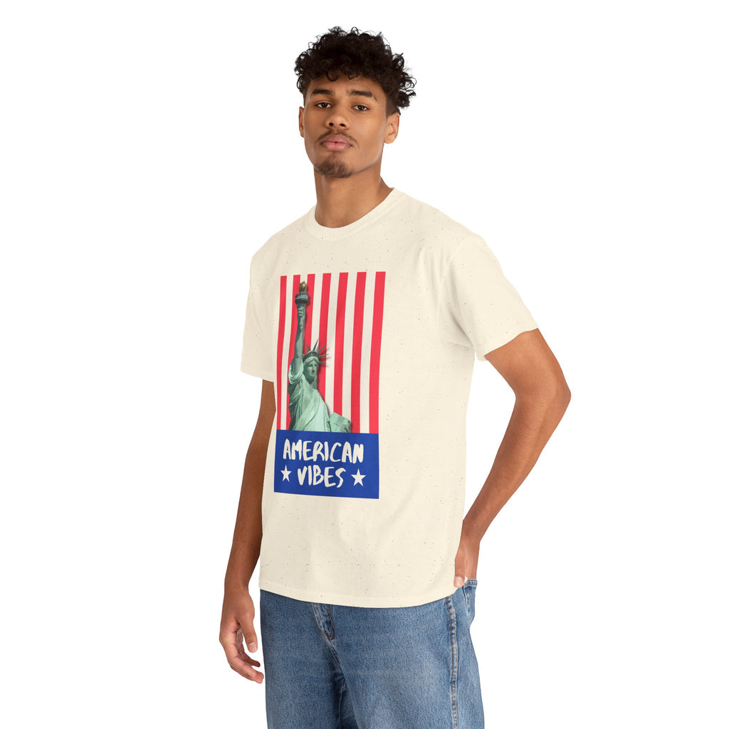 American Vibes Unisex Heavy Cotton Tee, Patriotic Shirt, Gift for Veterans, Independence Day Apparel, Summer Casual Wear