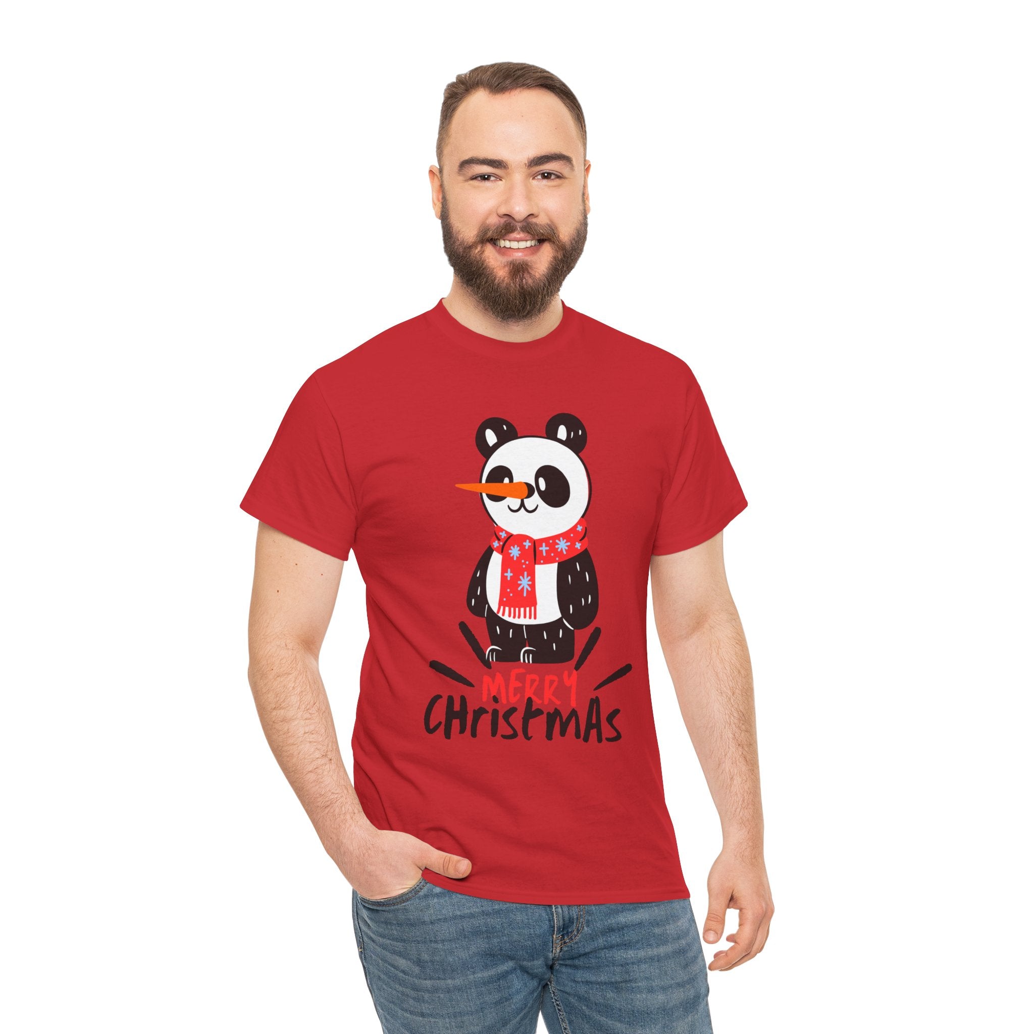 Cute Merry Christmas Panda Tee for Holiday Cheer, Unisex Cotton T-Shirt, Fun Gift for Him & Her, Christmas Apparel, Winter Gathering