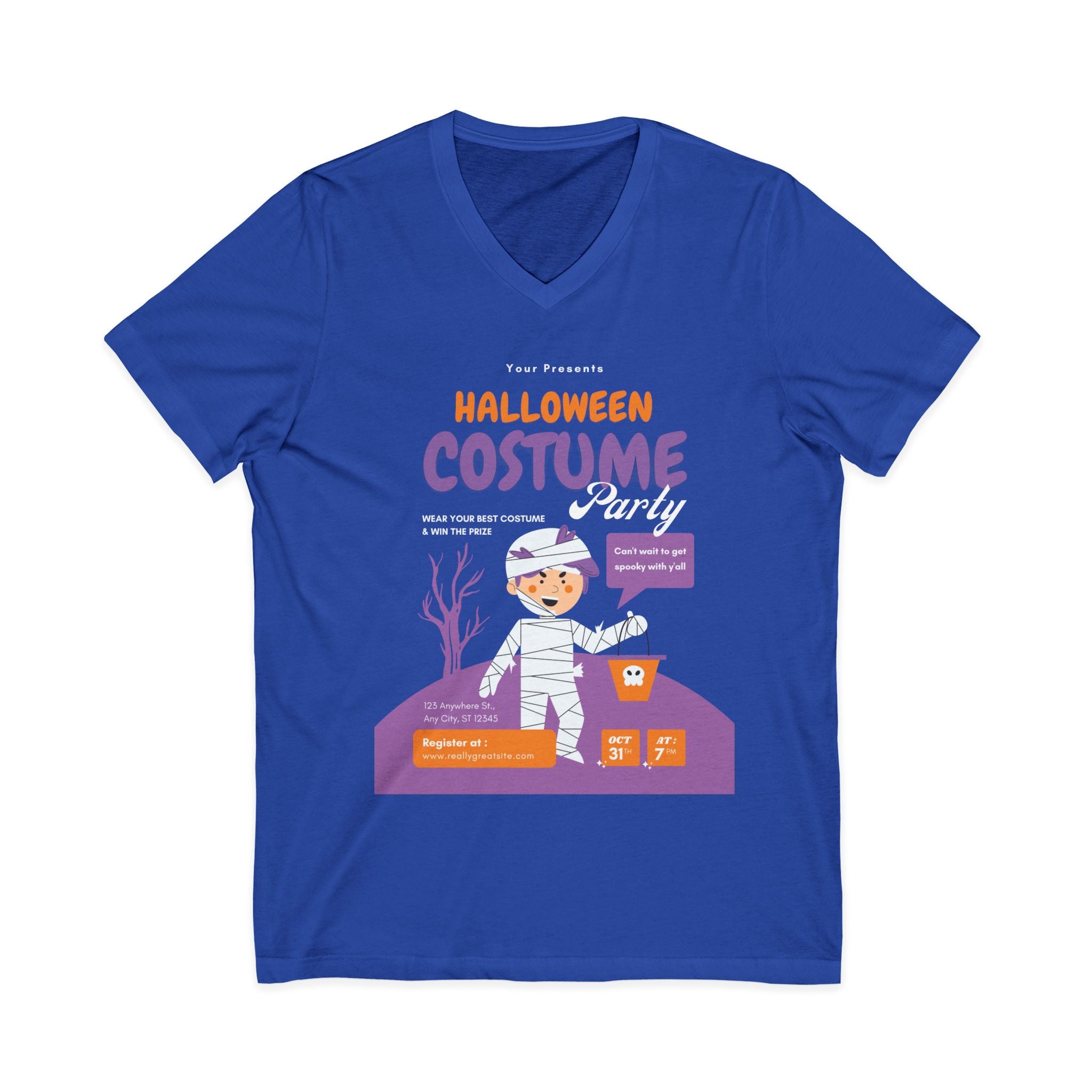 Halloween Costume Unisex V-Neck Tee, Spooky T-Shirt, Fall Apparel, Cozy Costume Top, Ghostly Fashion, Halloween Gift