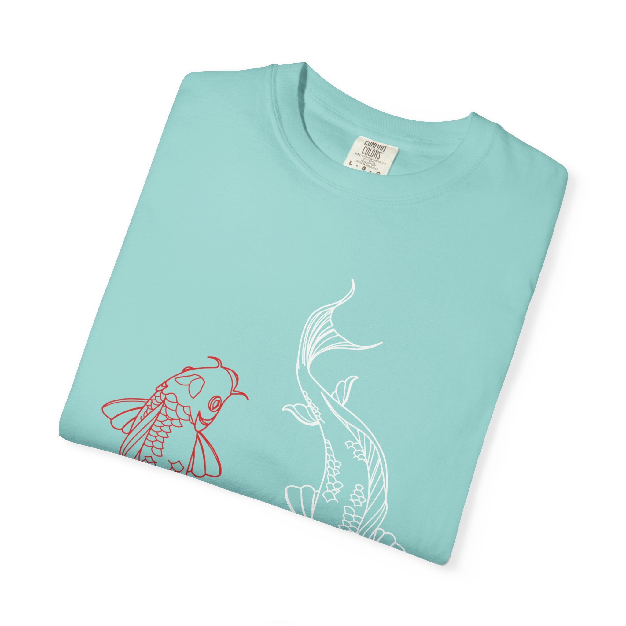 Koi Fish Garment-Dyed T-shirt, Unisex Tee, Casual Wear, Nature Lover Gift, Birthday Present, Relaxed Fit T-Shirt