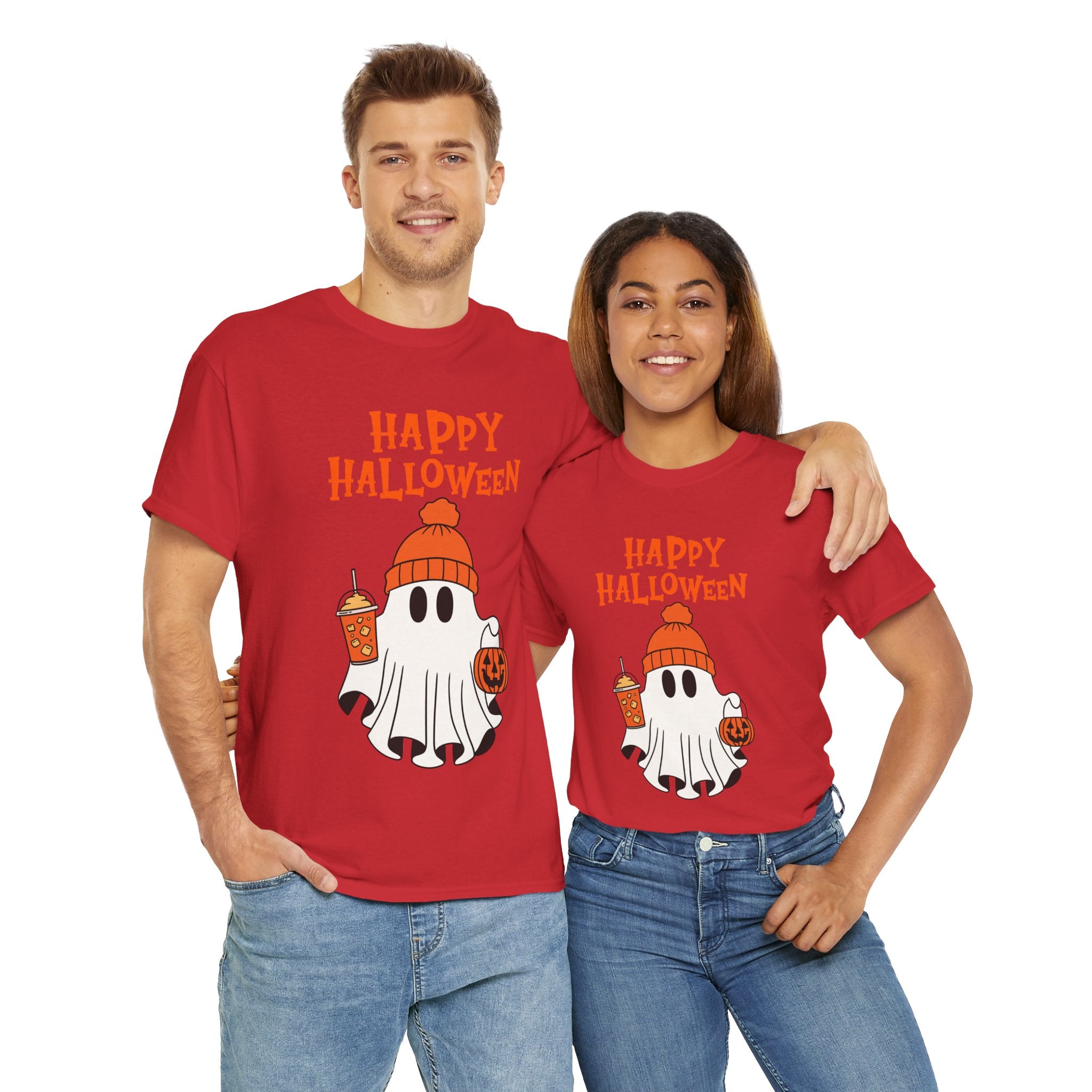 Happy Halloween Ghost Tee, Unisex Cotton T-Shirt, Halloween Apparel, Fall Fashion, Cute Halloween Gift, Ghost Tee