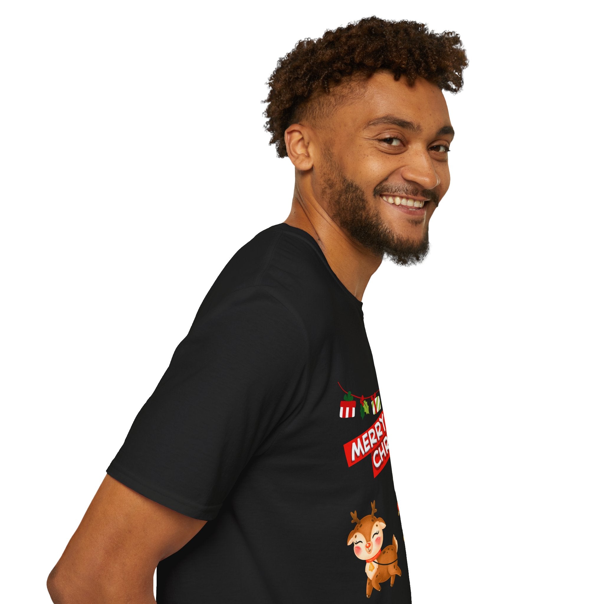 Christmas Cheer T-Shirt, Merry Christmas Tee, Festive Holiday Shirt, Unisex Christmas Apparel, Santa and Reindeer Design