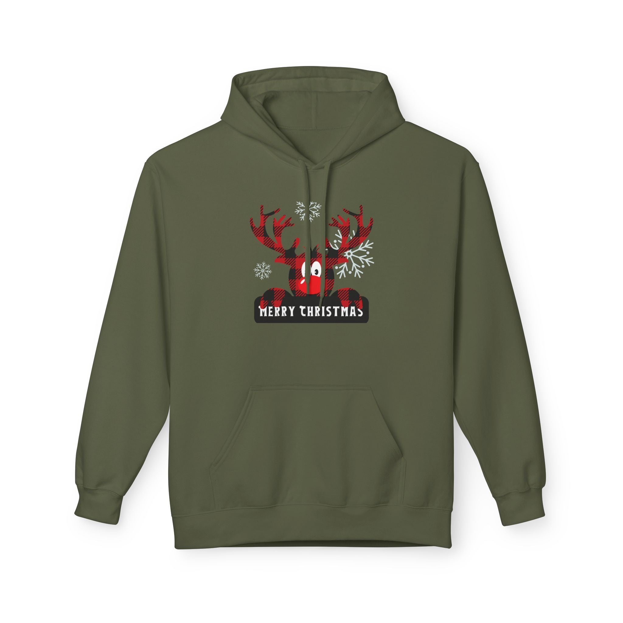 Christmas Reindeer Fleece Hoodie - Unisex, Cozy Winter Wear, Holiday Gift, Festive Apparel, Merry Christmas Hoodie
