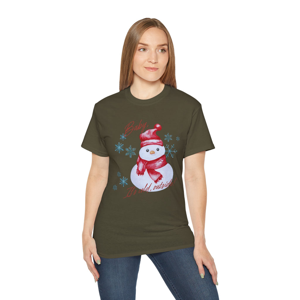 Winter Wonderland Snowman Tee, Unisex Cotton T-Shirt for Holiday Cheer, Christmas Party, Gift, Cozy Winter Apparel
