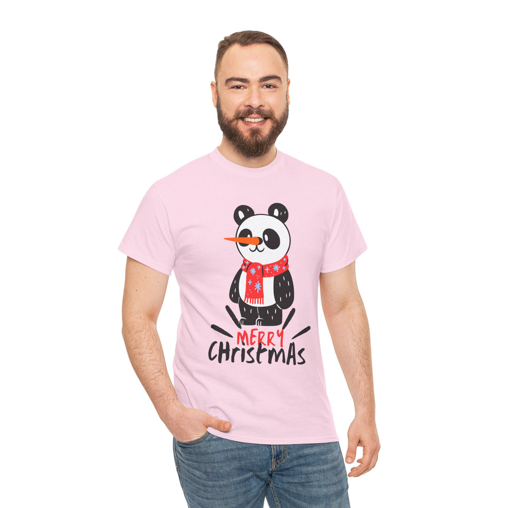 Cute Merry Christmas Panda Tee for Holiday Cheer, Unisex Cotton T-Shirt, Fun Gift for Him & Her, Christmas Apparel, Winter Gathering