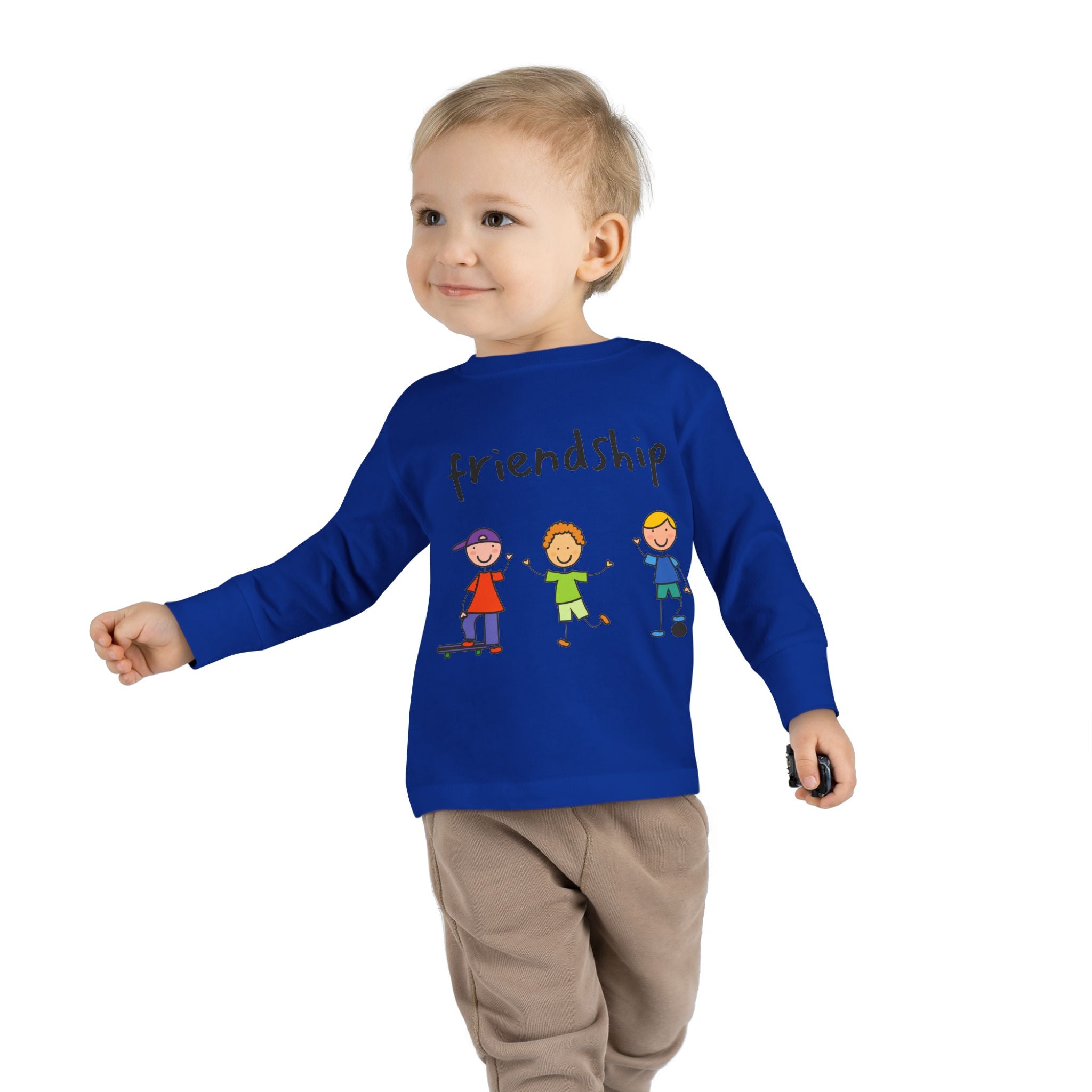 Toddler Long Sleeve Tee - Cute Cartoon Friendship Shirt for Kids, Perfect Birthday Gift, Playtime Comfort, Toddler Apparel