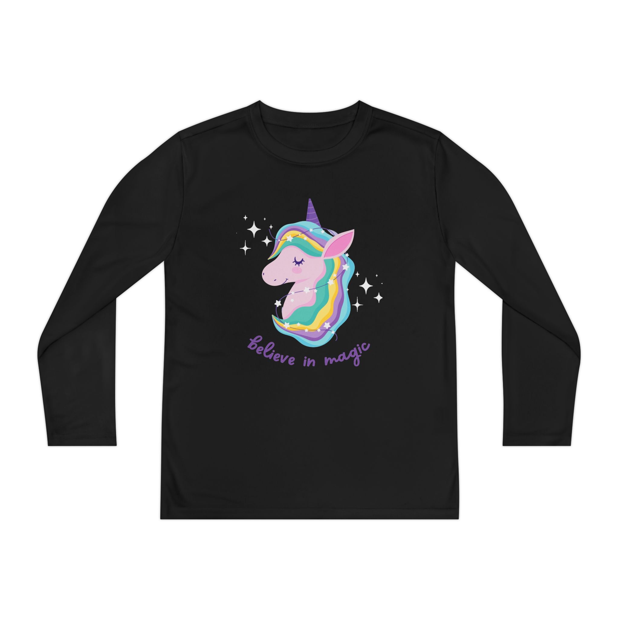 Youth Long Sleeve Unicorn Tee - Believe in Magic, Kids' Shirt, Unicorn Gifts, Birthday Outfit, Casual Wear, Rainbow Design