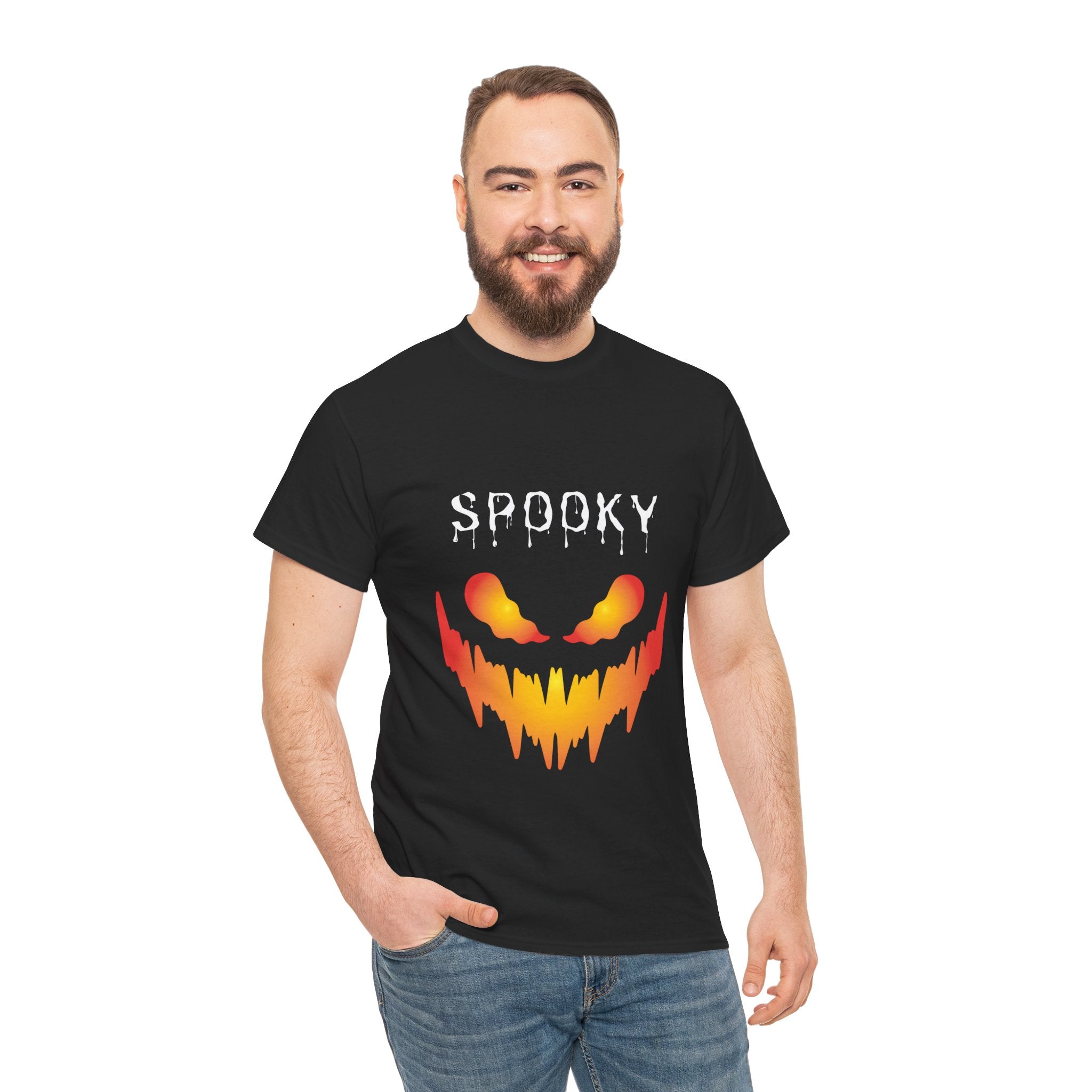 Spooky Unisex Heavy Cotton Tee - Halloween Shirt, Goth Fashion, Casual Wear, Festival Tee, Gift for Horror Fans