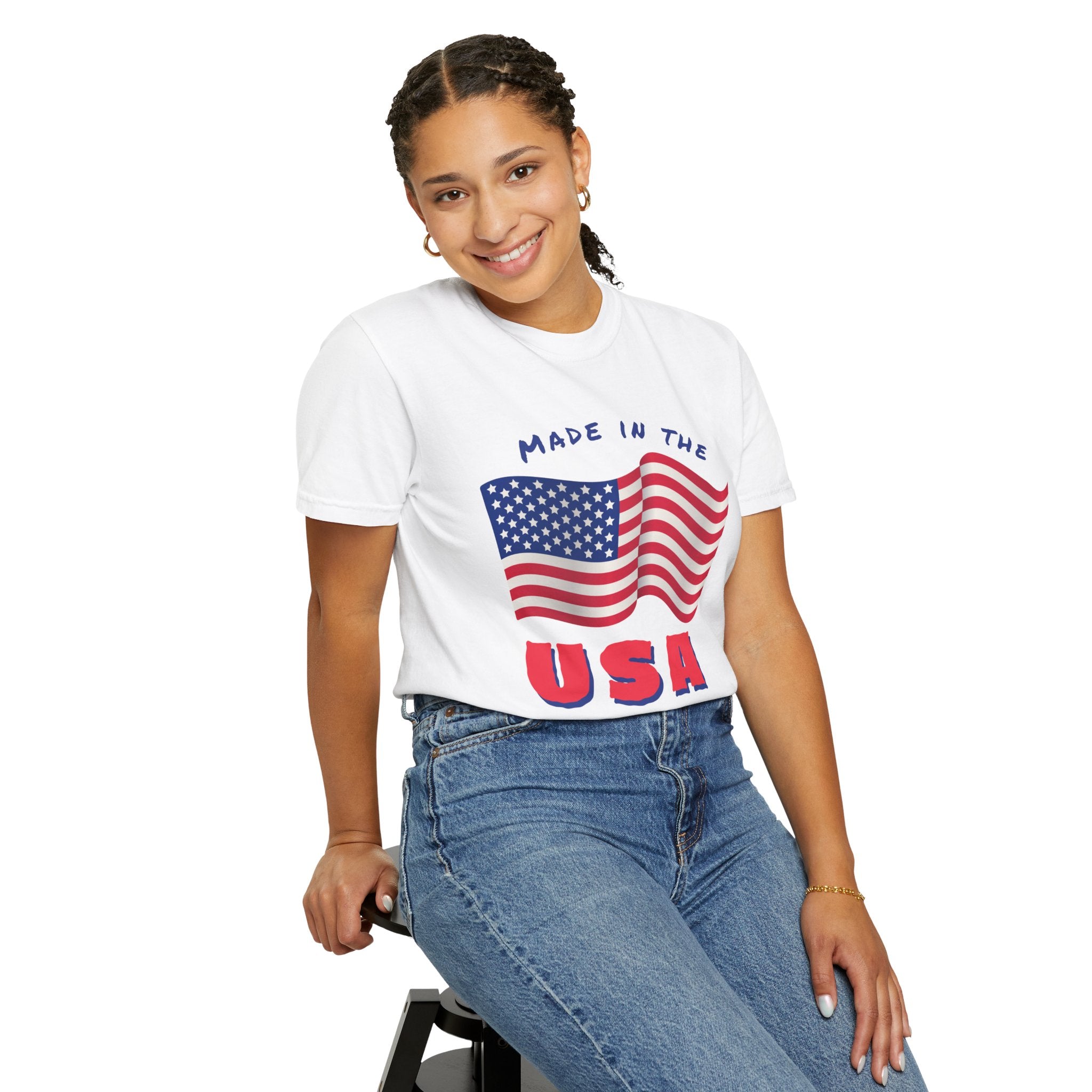 Patriotic T-Shirt for Celebrations, Made in the USA Tee, Unisex Garment-Dyed Shirt, July 4th Apparel, Red White Blue Tee
