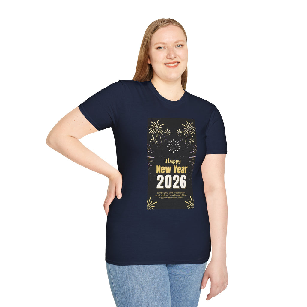 Happy New Year 2026 Unisex Softstyle T-Shirt, New Year Celebration Tee, Unisex Graphic Shirt, Festive Apparel, Holiday Gift