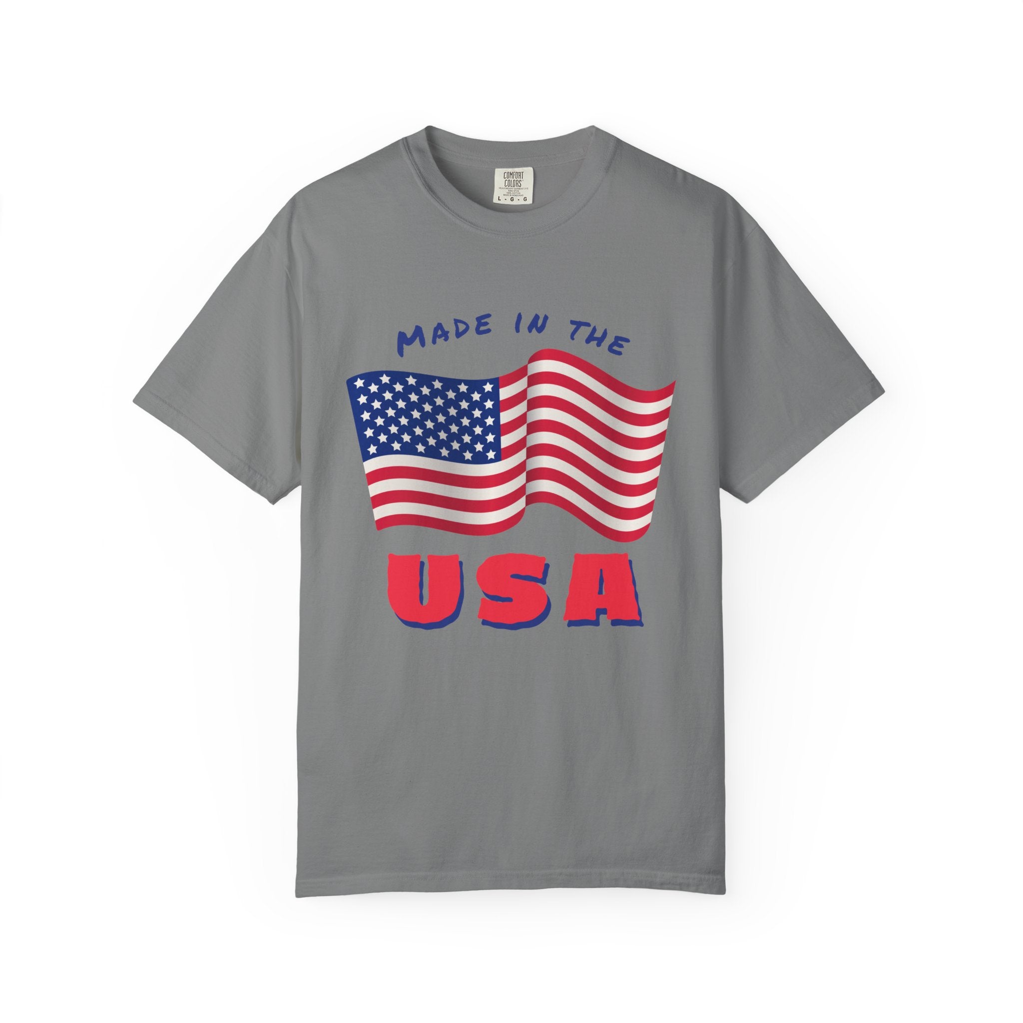 Patriotic T-Shirt for Celebrations, Made in the USA Tee, Unisex Garment-Dyed Shirt, July 4th Apparel, Red White Blue Tee