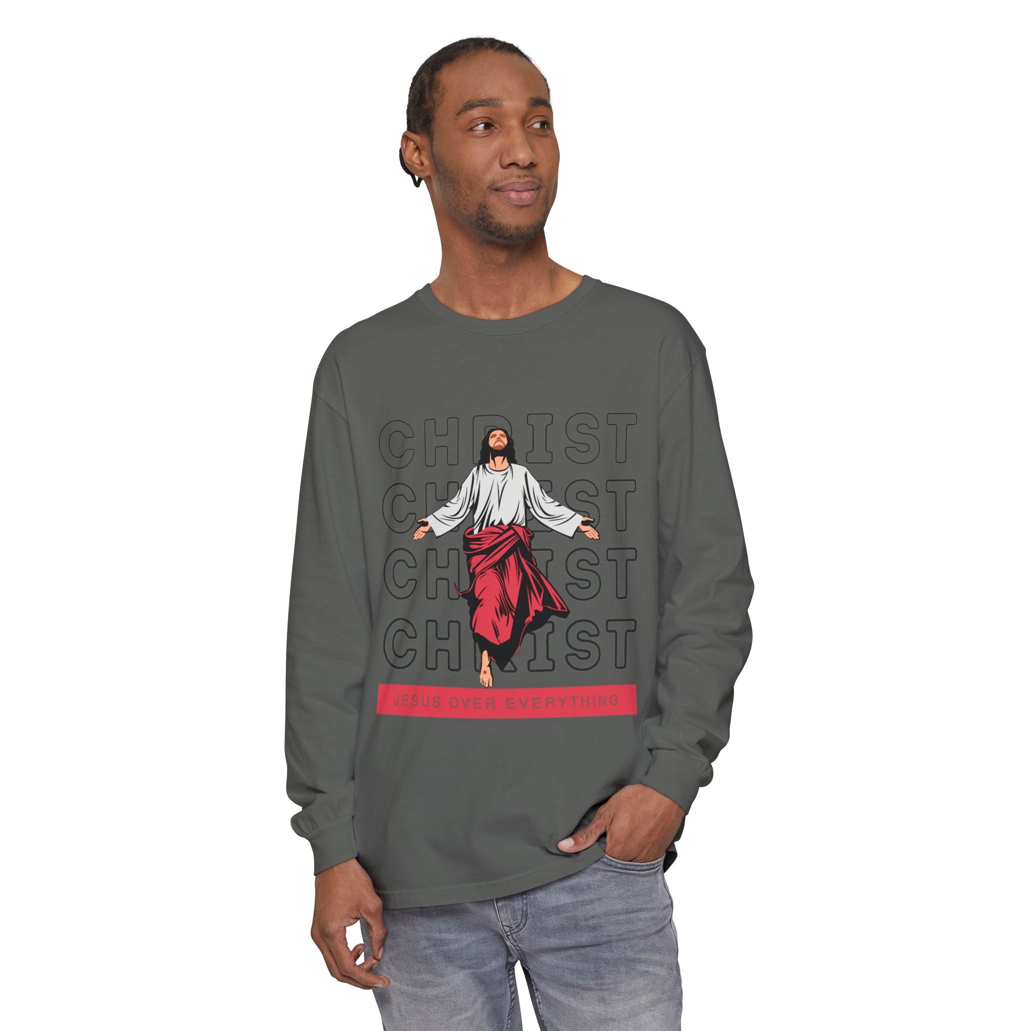 Unisex Long Sleeve T-Shirt - Jesus Over Everything, Christian Apparel, Faith-Based Gift, Spiritual Wear, Gospel Fashion