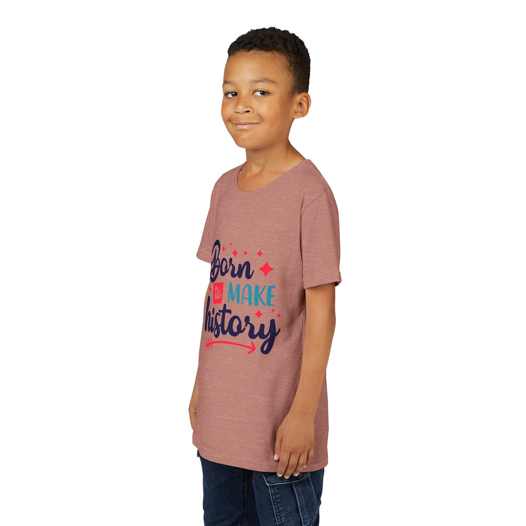 Inspired Youth Short Sleeve Tee: 'Born to Make History' Shirt, Kids Motivational Tee, Birthday Gift, Back to School, Fun Everyday Wear