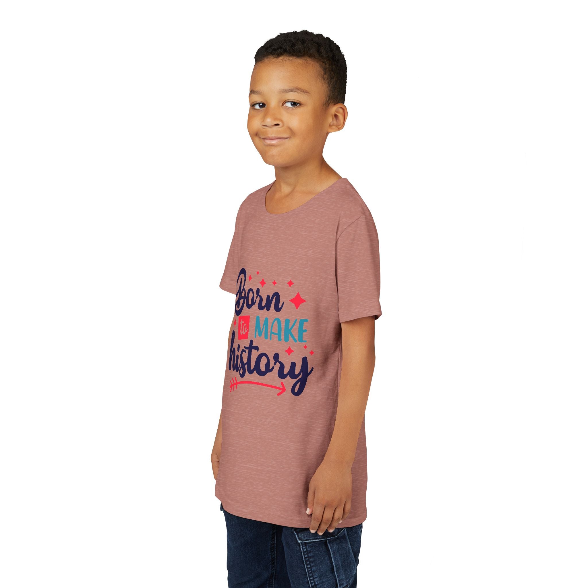 Inspired Youth Short Sleeve Tee: 'Born to Make History' Shirt, Kids Motivational Tee, Birthday Gift, Back to School, Fun Everyday Wear
