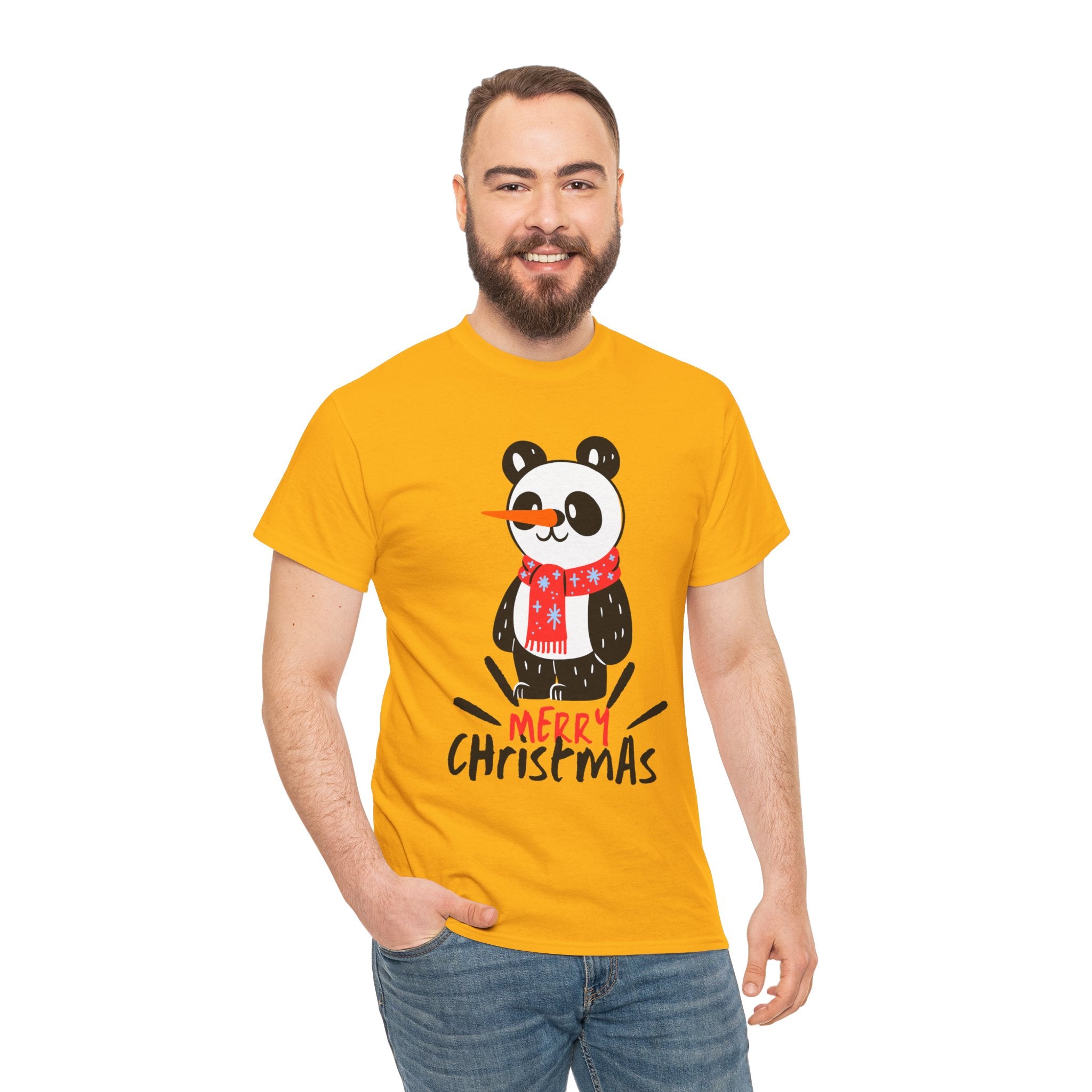 Cute Merry Christmas Panda Tee for Holiday Cheer, Unisex Cotton T-Shirt, Fun Gift for Him & Her, Christmas Apparel, Winter Gathering
