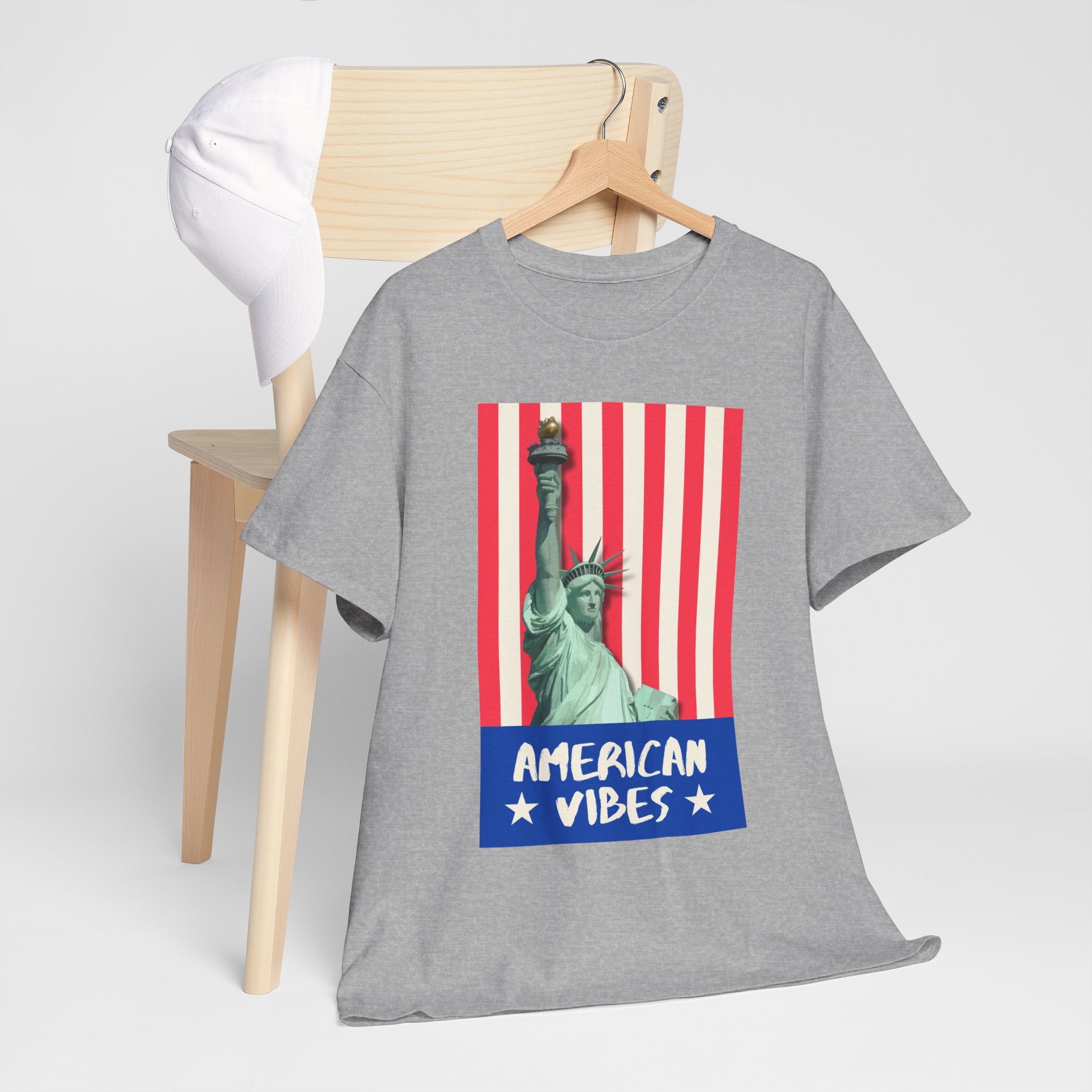 American Vibes Unisex Heavy Cotton Tee, Patriotic Shirt, Gift for Veterans, Independence Day Apparel, Summer Casual Wear