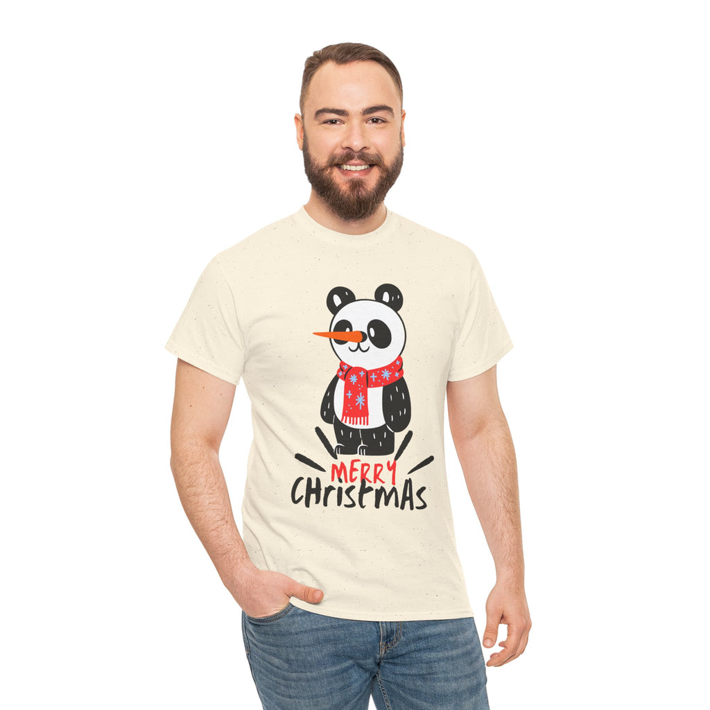 Cute Merry Christmas Panda Tee for Holiday Cheer, Unisex Cotton T-Shirt, Fun Gift for Him & Her, Christmas Apparel, Winter Gathering