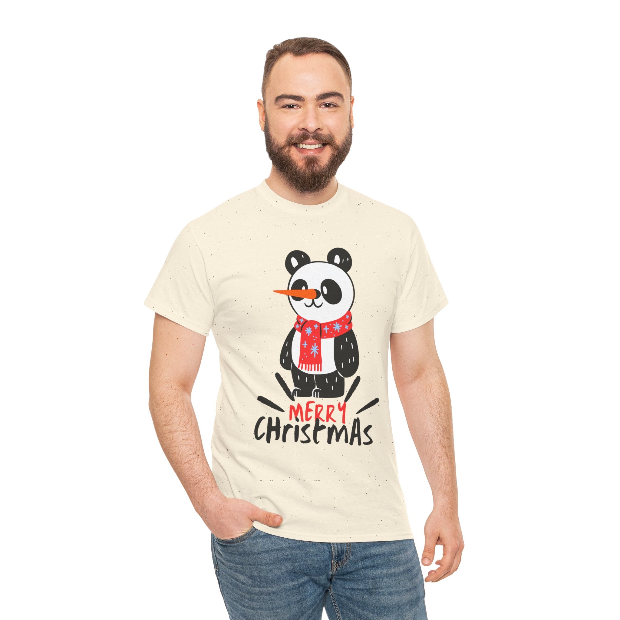 Cute Merry Christmas Panda Tee for Holiday Cheer, Unisex Cotton T-Shirt, Fun Gift for Him & Her, Christmas Apparel, Winter Gathering