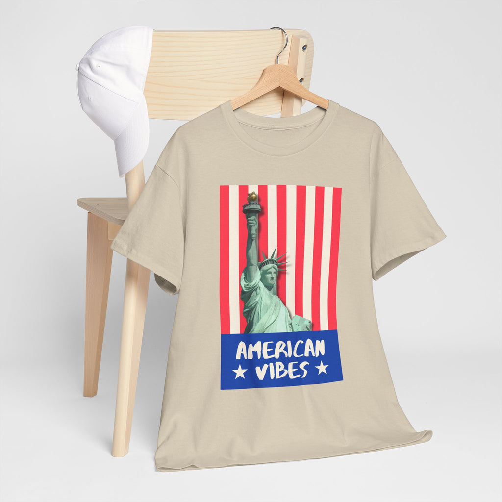 American Vibes Unisex Heavy Cotton Tee, Patriotic Shirt, Gift for Veterans, Independence Day Apparel, Summer Casual Wear